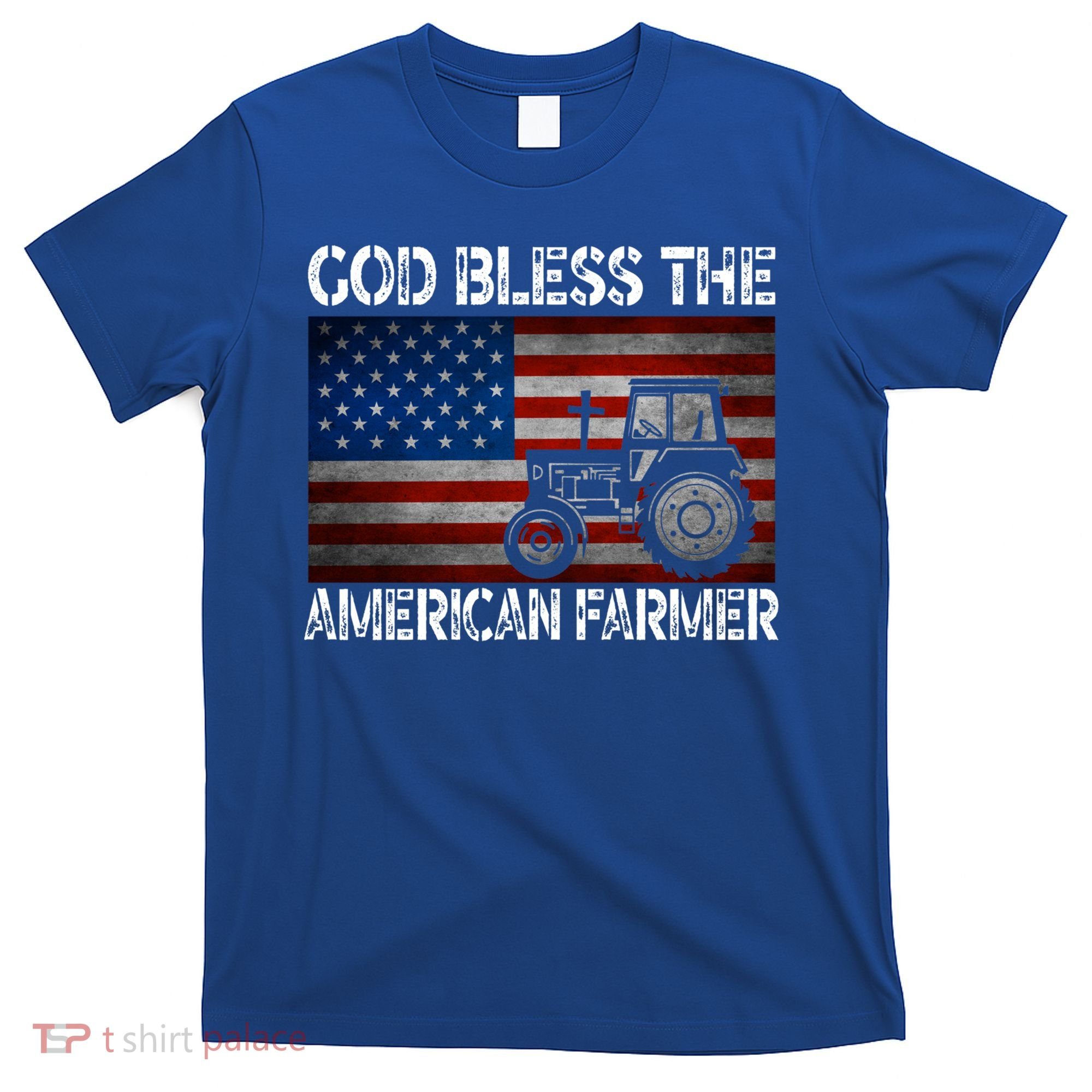 God Bless The American Farmer Usa Flag Tractor Patriotic Gift T-Shirt