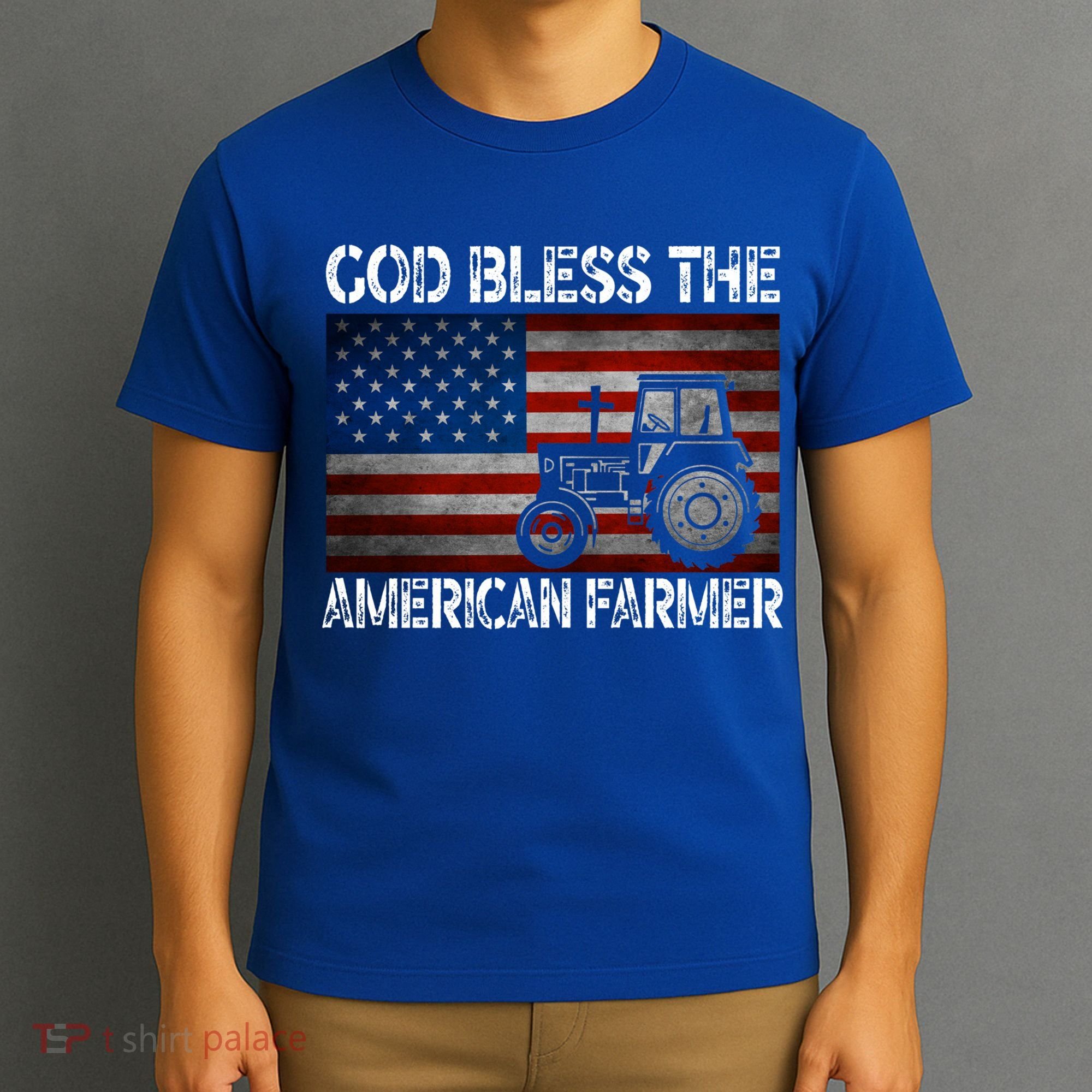 God Bless The American Farmer Usa Flag Tractor Patriotic Gift T-Shirt