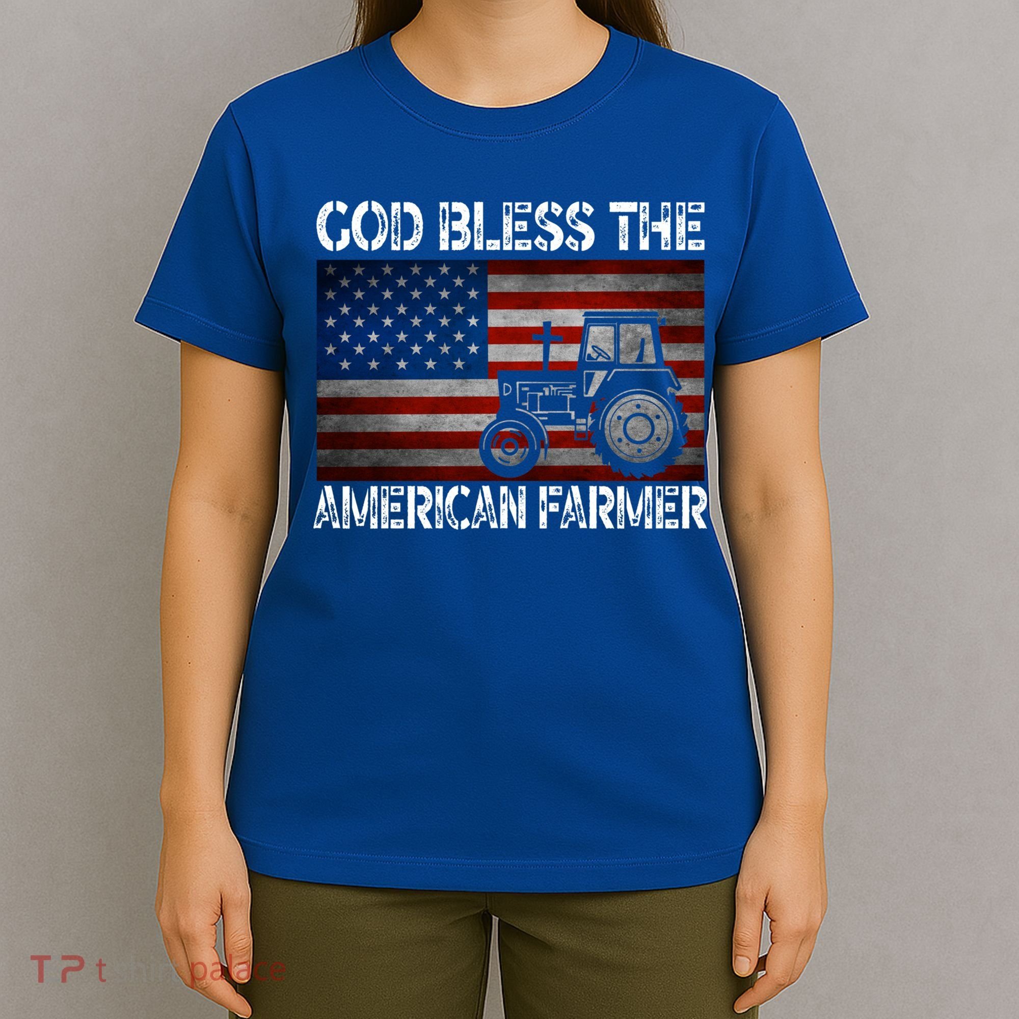 God Bless The American Farmer Usa Flag Tractor Patriotic Gift T-Shirt