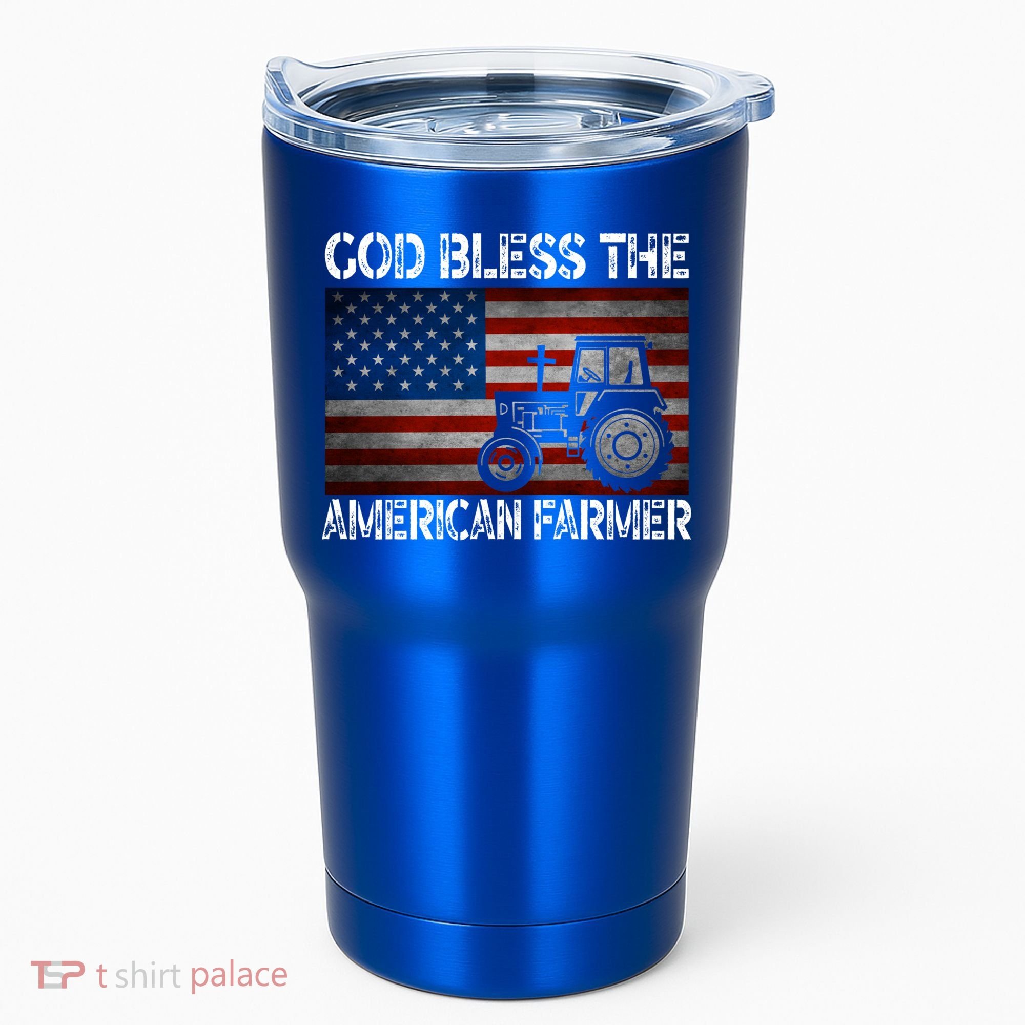 God Bless The American Farmer Usa Flag Tractor Patriotic Gift Tumbler