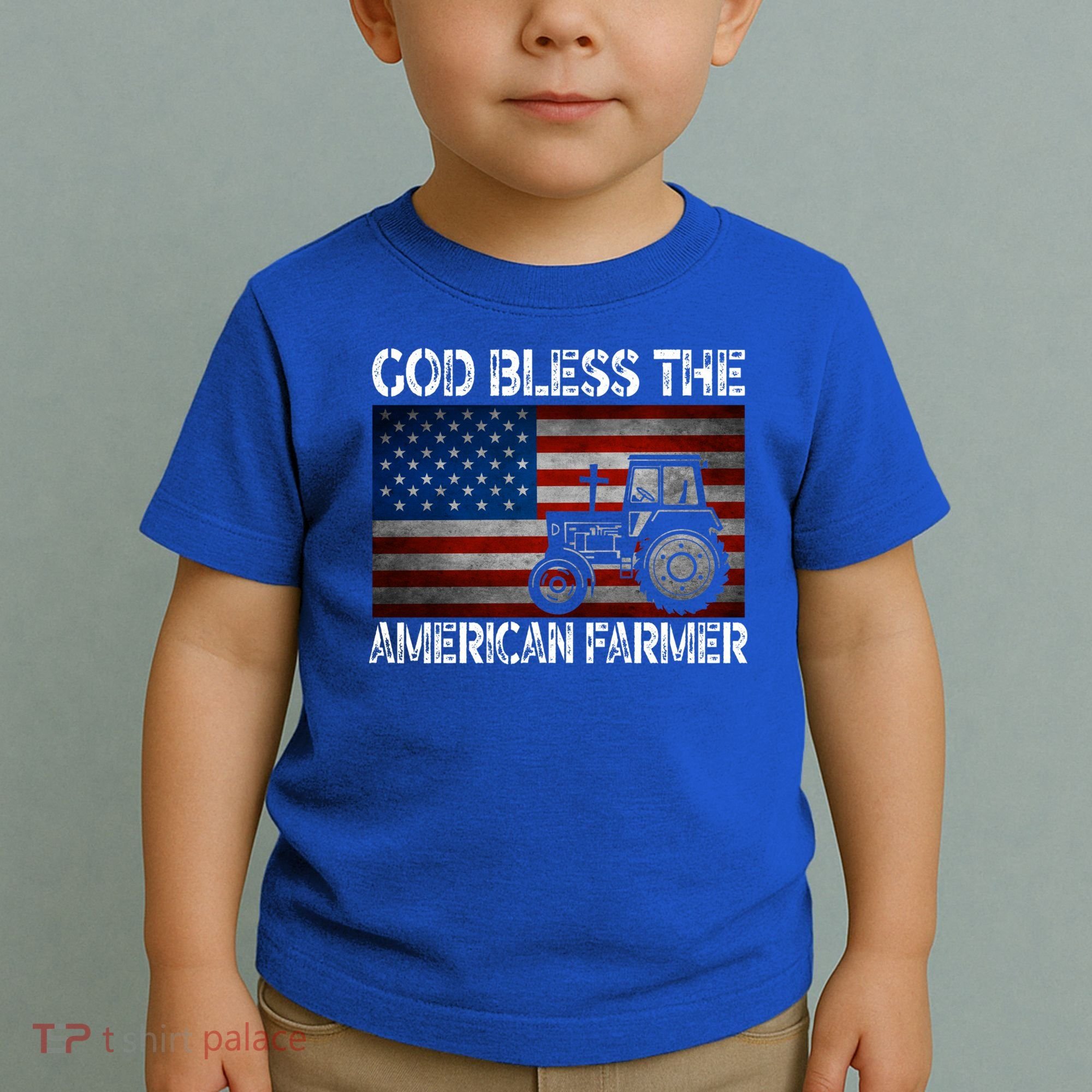 God Bless The American Farmer Usa Flag Tractor Patriotic Gift Toddler T-Shirt