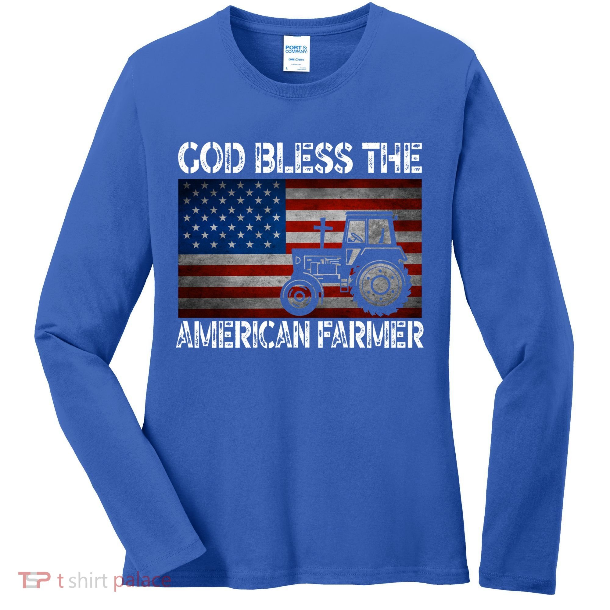 God Bless The American Farmer Usa Flag Tractor Patriotic Gift Women's Long Sleeve Shirt