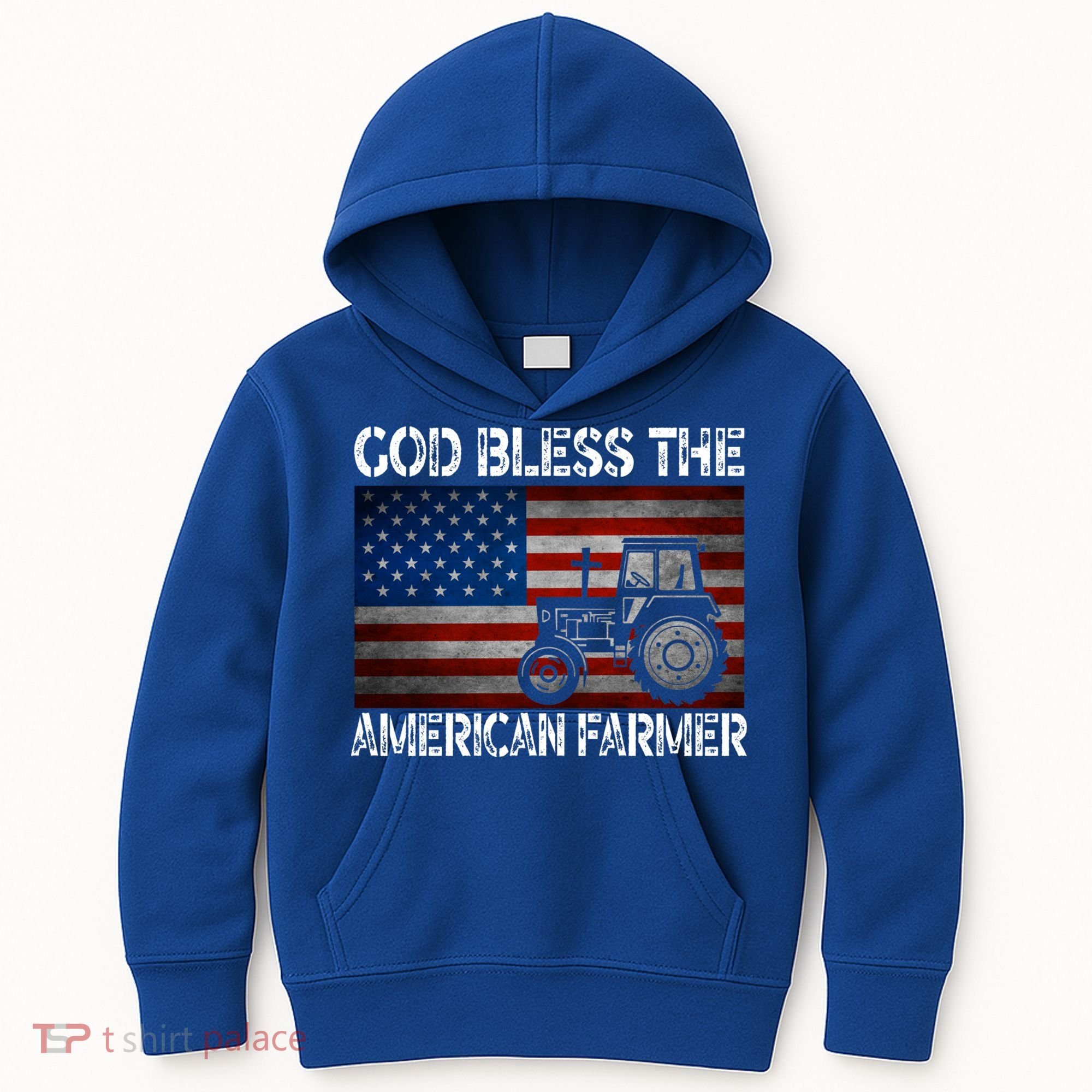 God Bless The American Farmer Usa Flag Tractor Patriotic Gift Kids Hoodie