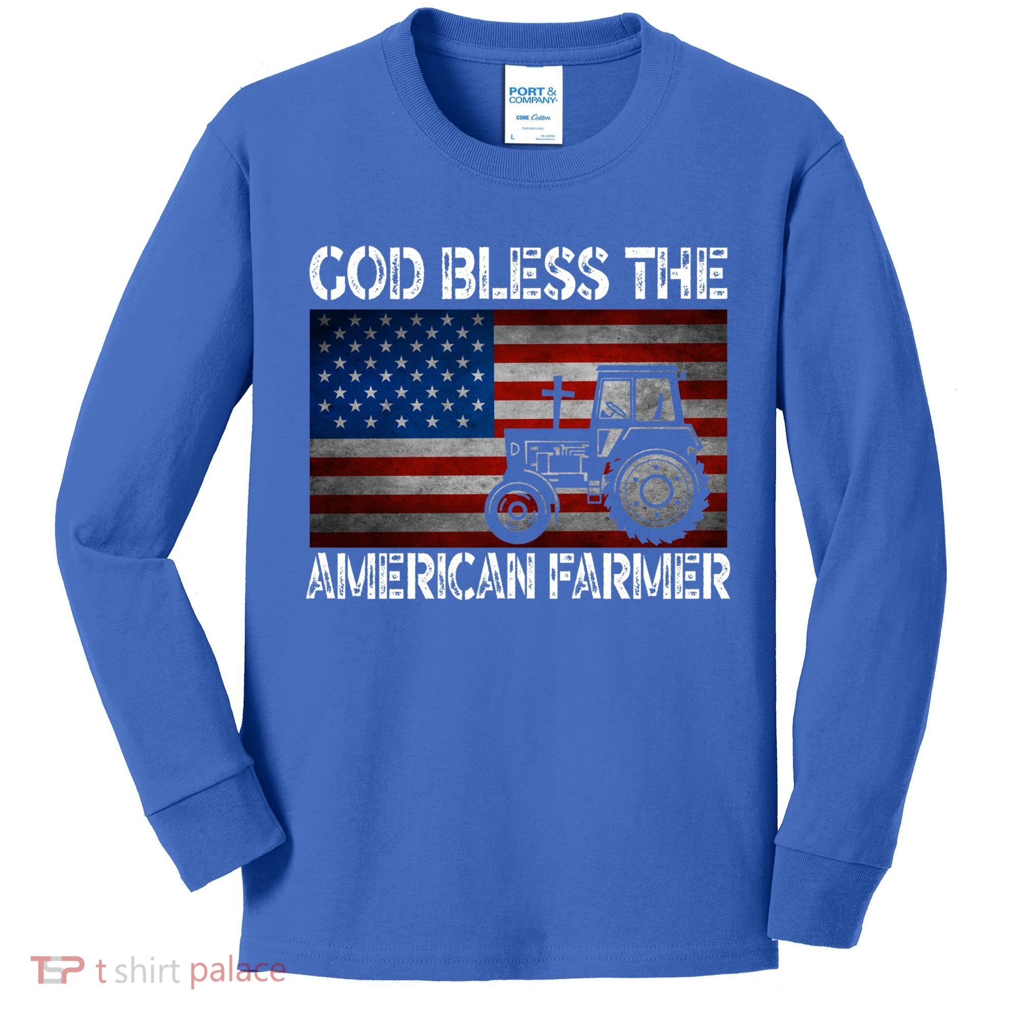 God Bless The American Farmer Usa Flag Tractor Patriotic Gift Kids Long Sleeve Shirt