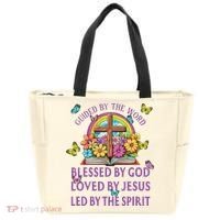 Guided By The Bible Blessed By God Loved By Jesus Christian Tote Bag thumb 0