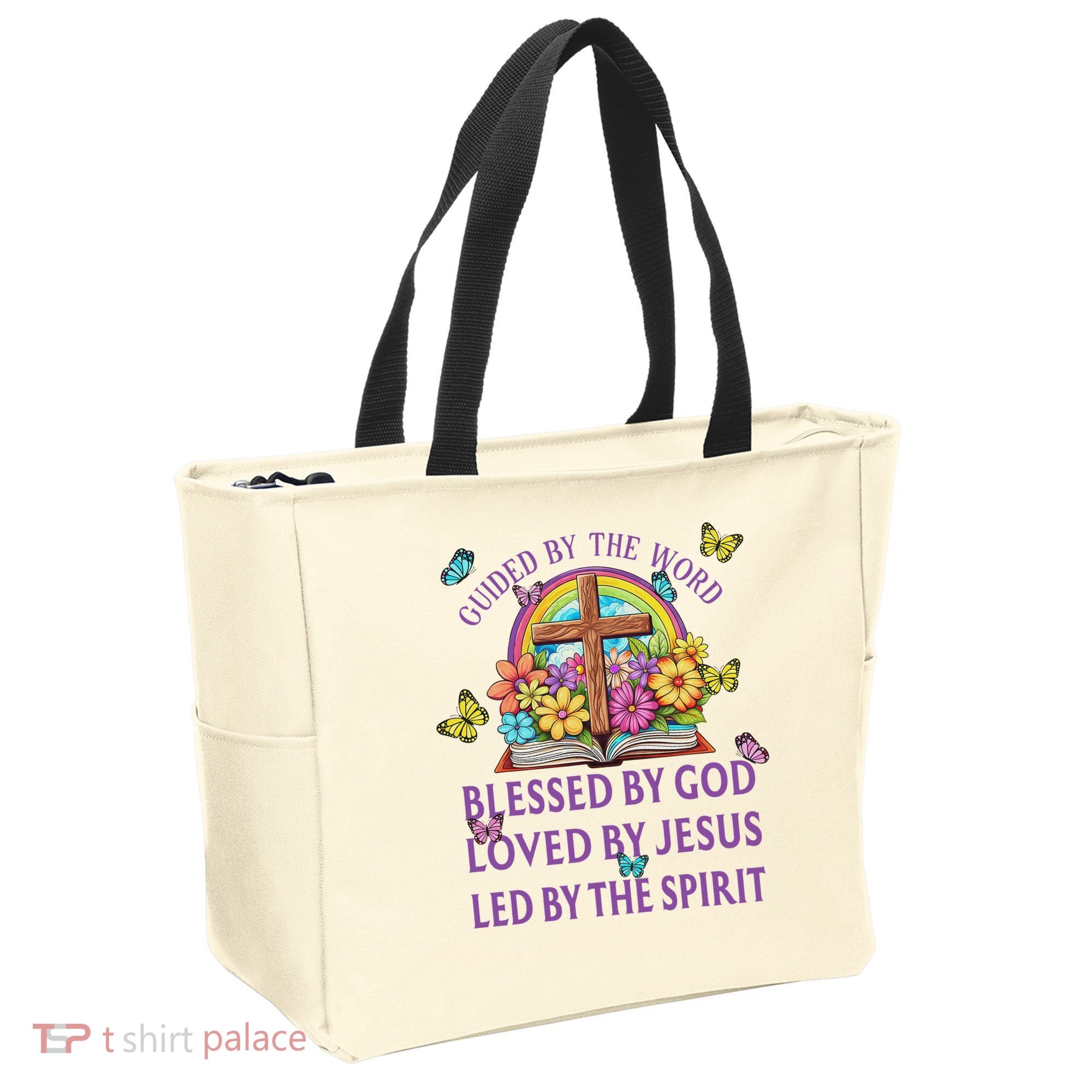 Guided By The Bible Blessed By God Loved By Jesus Christian Tote Bag