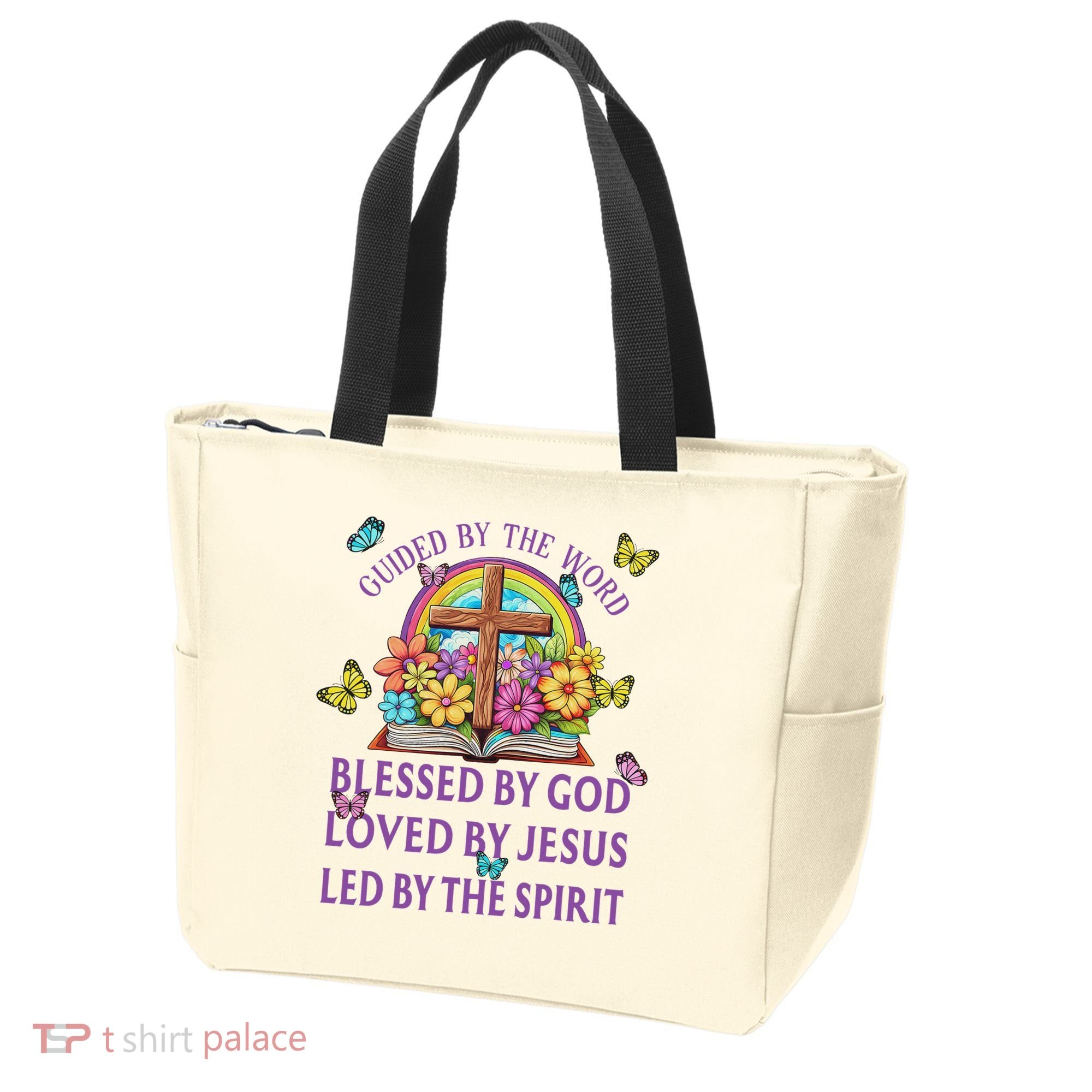 Guided By The Bible Blessed By God Loved By Jesus Christian Tote Bag