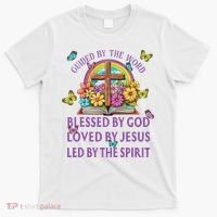 Guided By The Bible Blessed By God Loved By Jesus Christian T-Shirt thumb 0