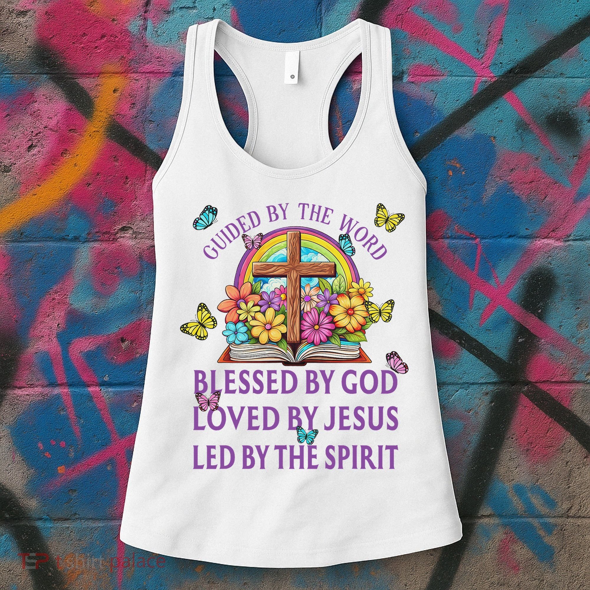 Guided By The Bible Blessed By God Loved By Jesus Christian Women's Tank Top