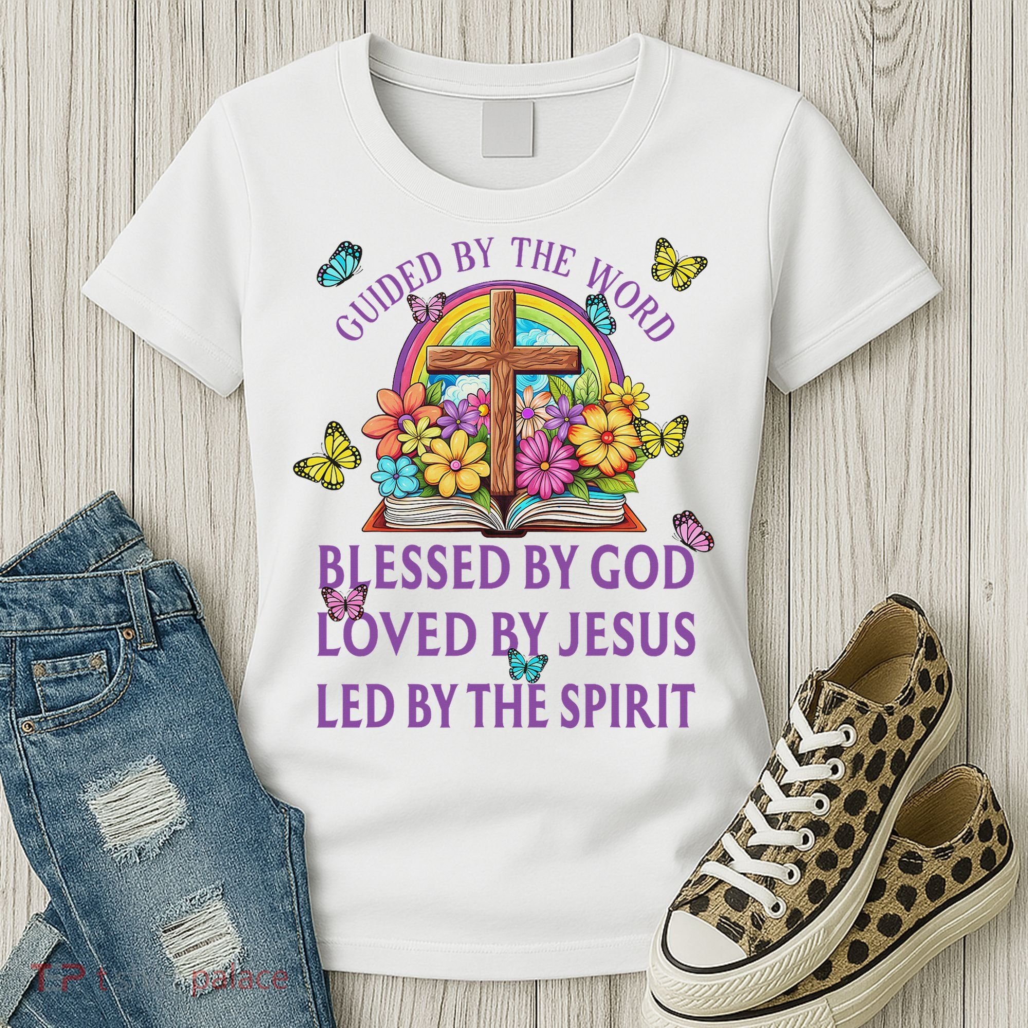 Guided By The Bible Blessed By God Loved By Jesus Christian Women's T-Shirt