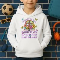 Guided By The Bible Blessed By God Loved By Jesus Christian Kids Hoodie thumb 2