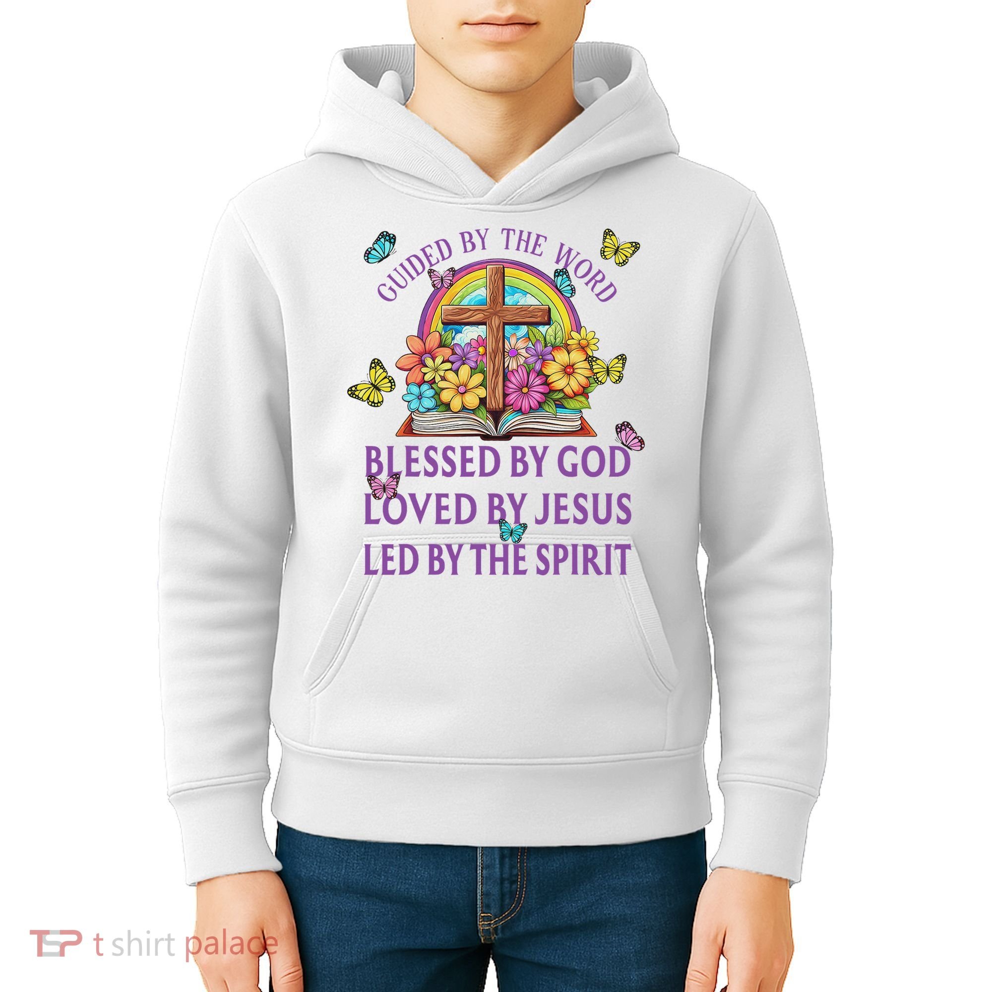 Guided By The Bible Blessed By God Loved By Jesus Christian Kids Hoodie