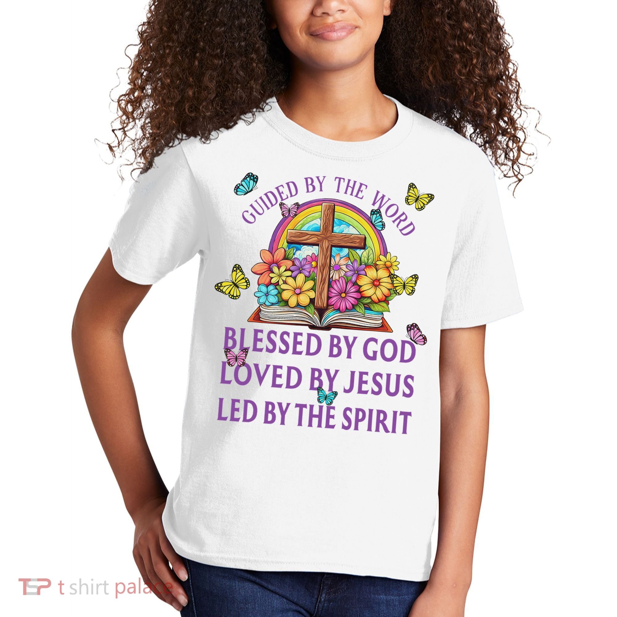 Guided By The Bible Blessed By God Loved By Jesus Christian Kids T-Shirt