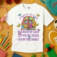 Guided By The Bible Blessed By God Loved By Jesus Christian Kids T-Shirt thumb 3