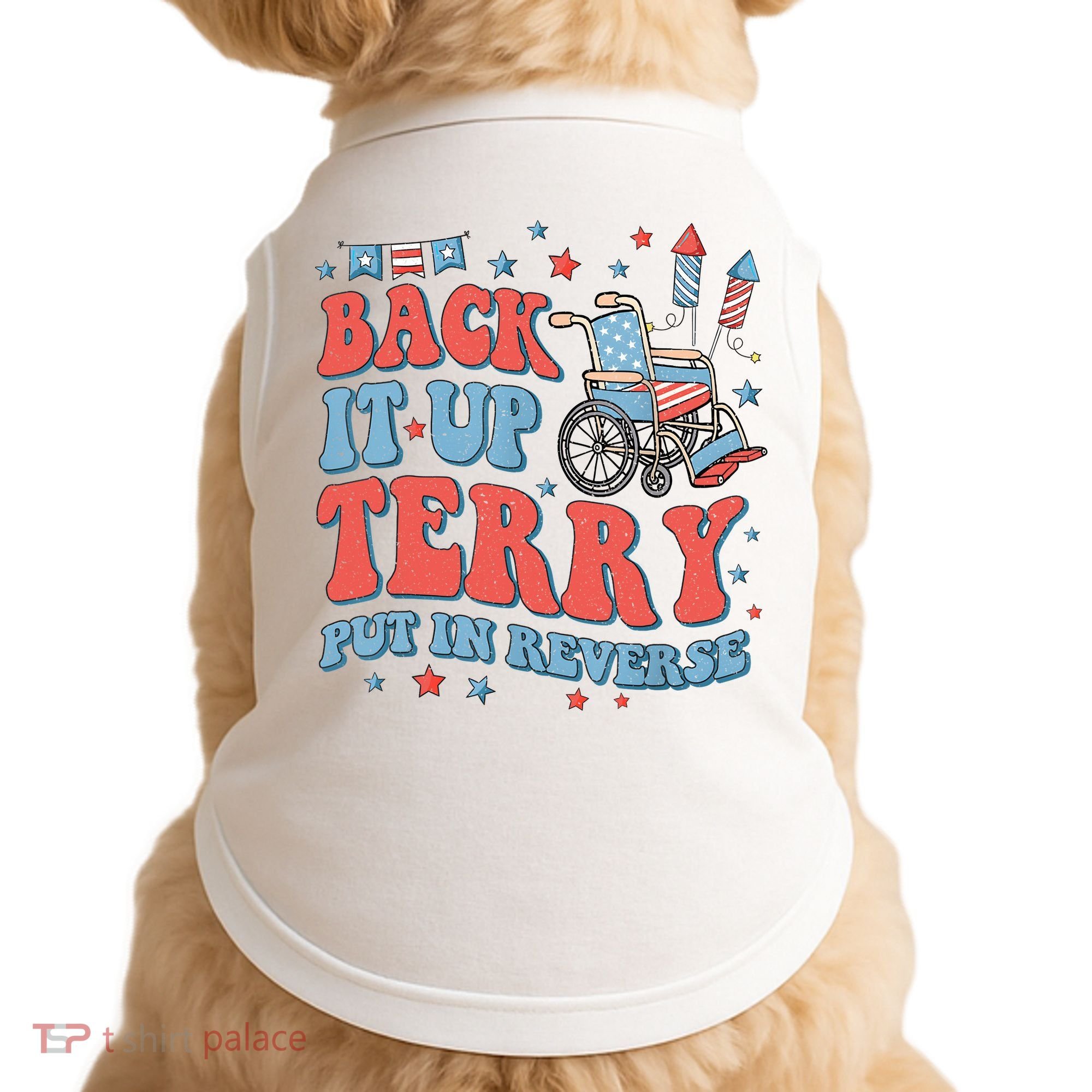 Groovy Back Up Terry Put It In Reverse Firework 4th Of July Doggie Tank