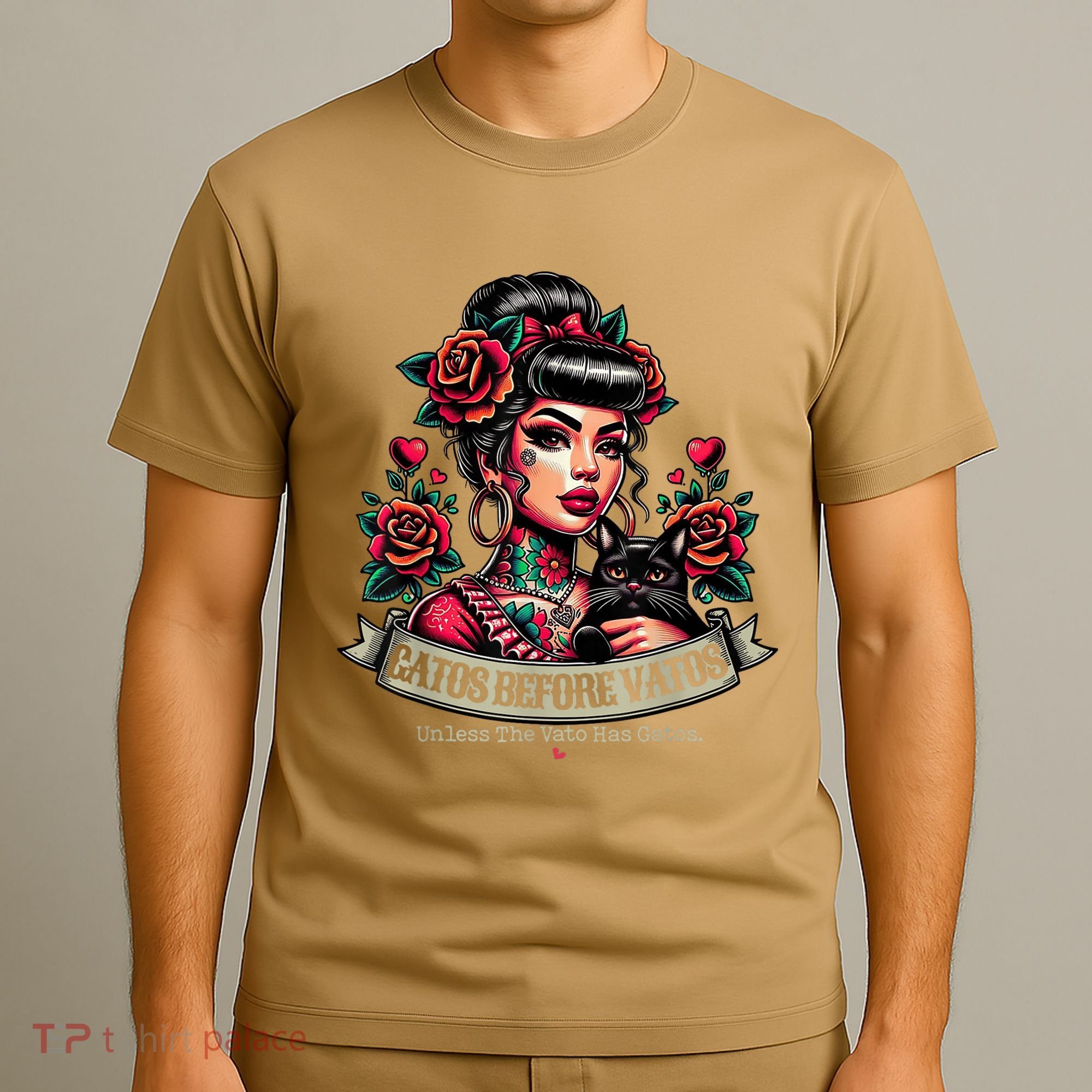 Gatos Before Vatos Unless The Vato Has Gatos Chingona Tattoo T-Shirt