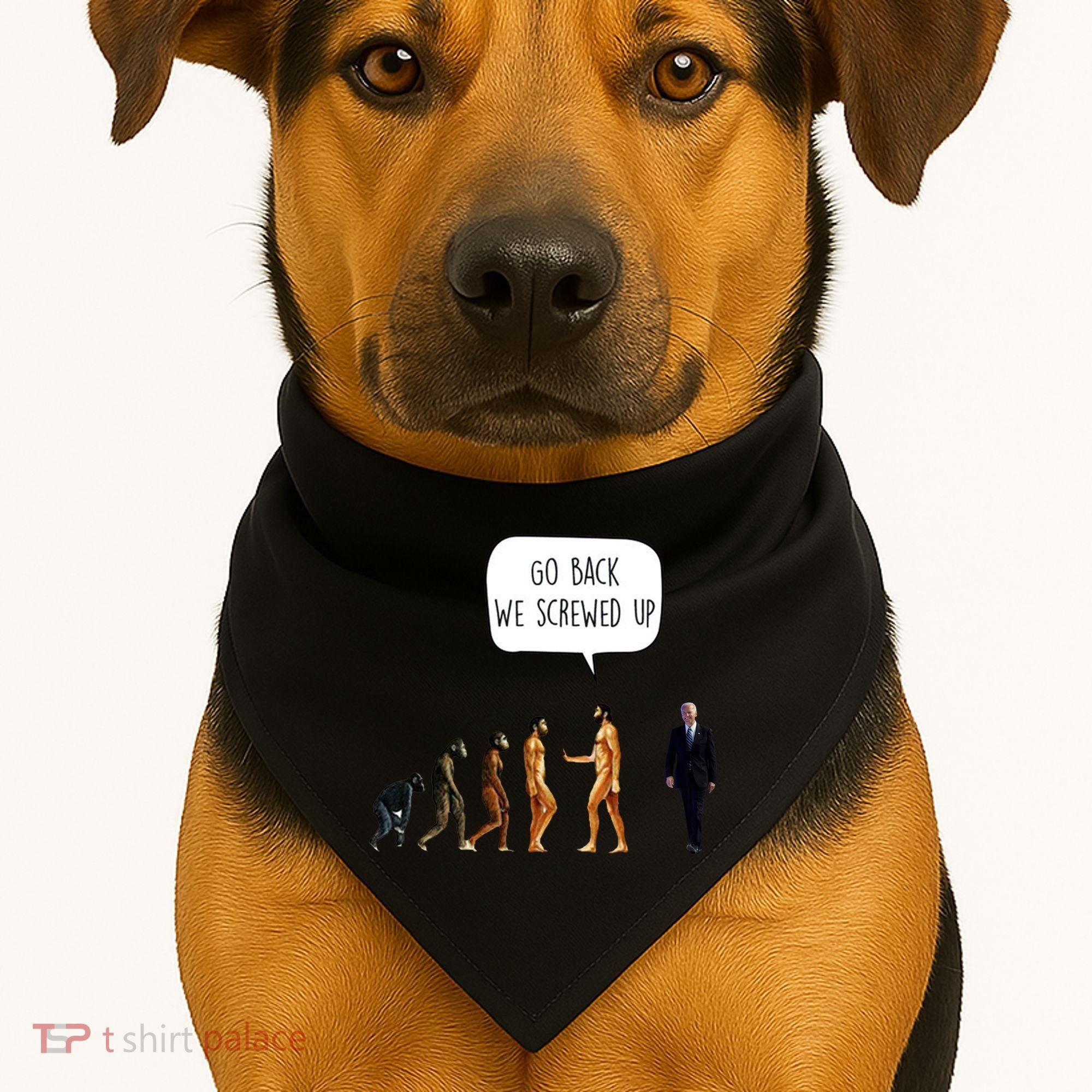 Go Back We Screwed Up Funny Anti Biden Human Evolution USA-Made Doggie Bandana