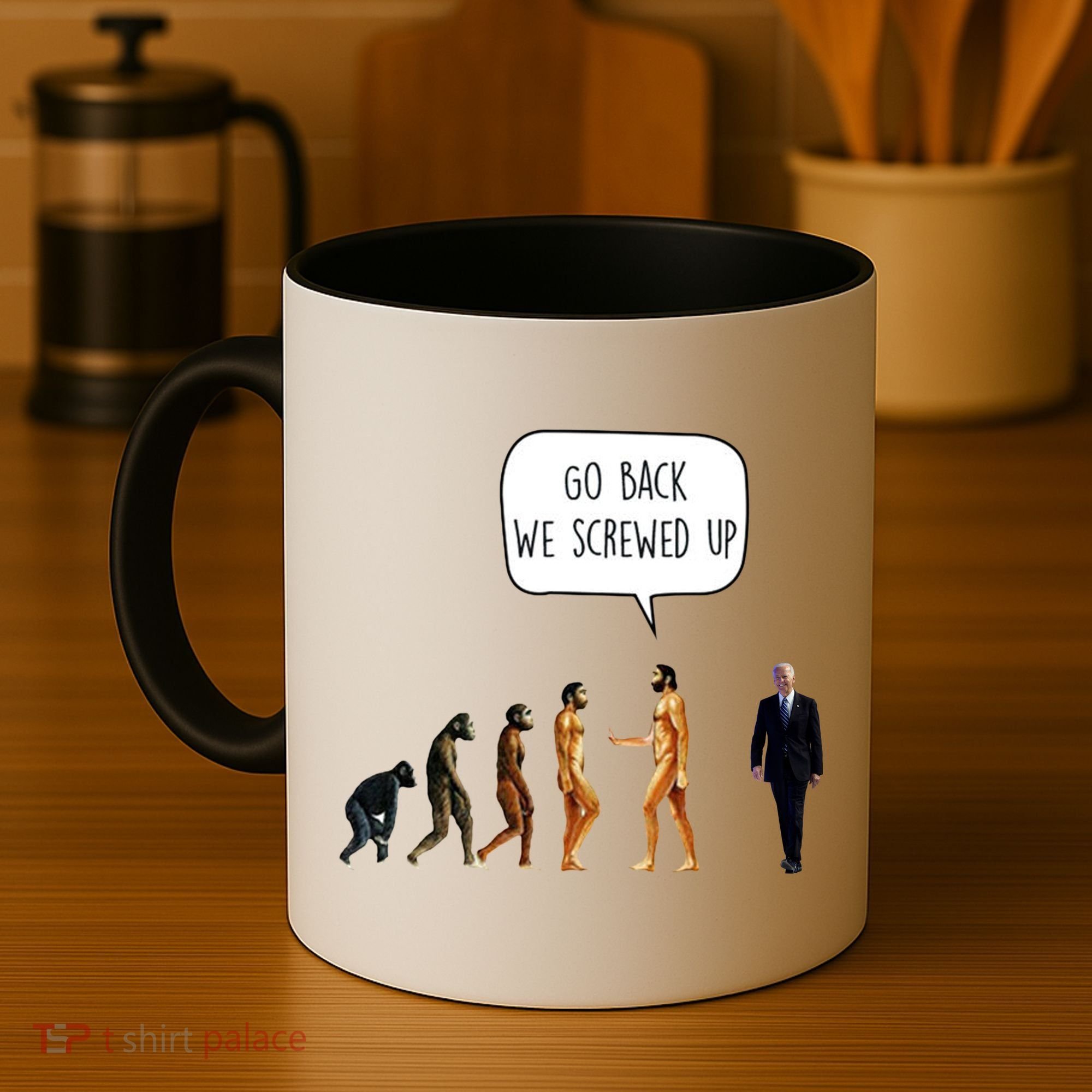 Go Back We Screwed Up Funny Anti Biden Human Evolution Coffee Mug