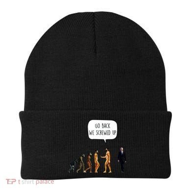Go Back We Screwed Up Funny Anti Biden Human Evolution Beanie