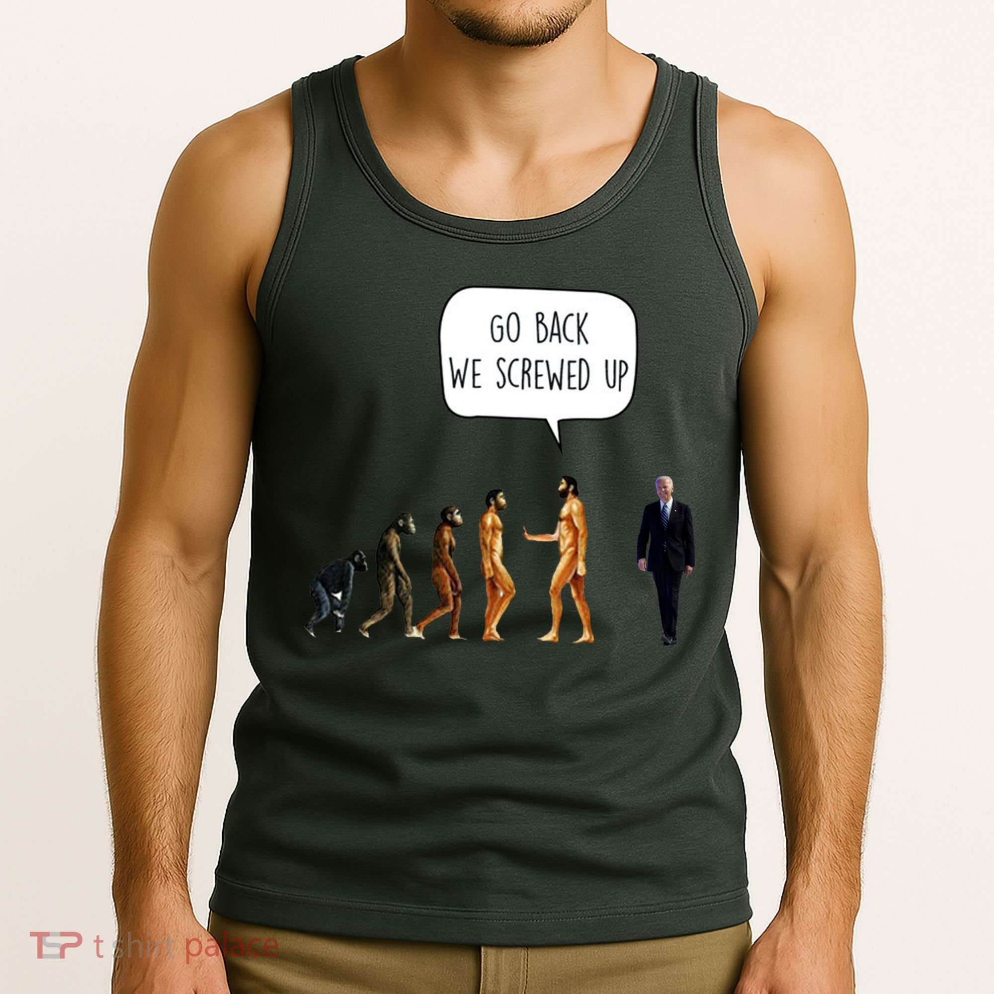 Go Back We Screwed Up Funny Anti Biden Human Evolution Tank Top