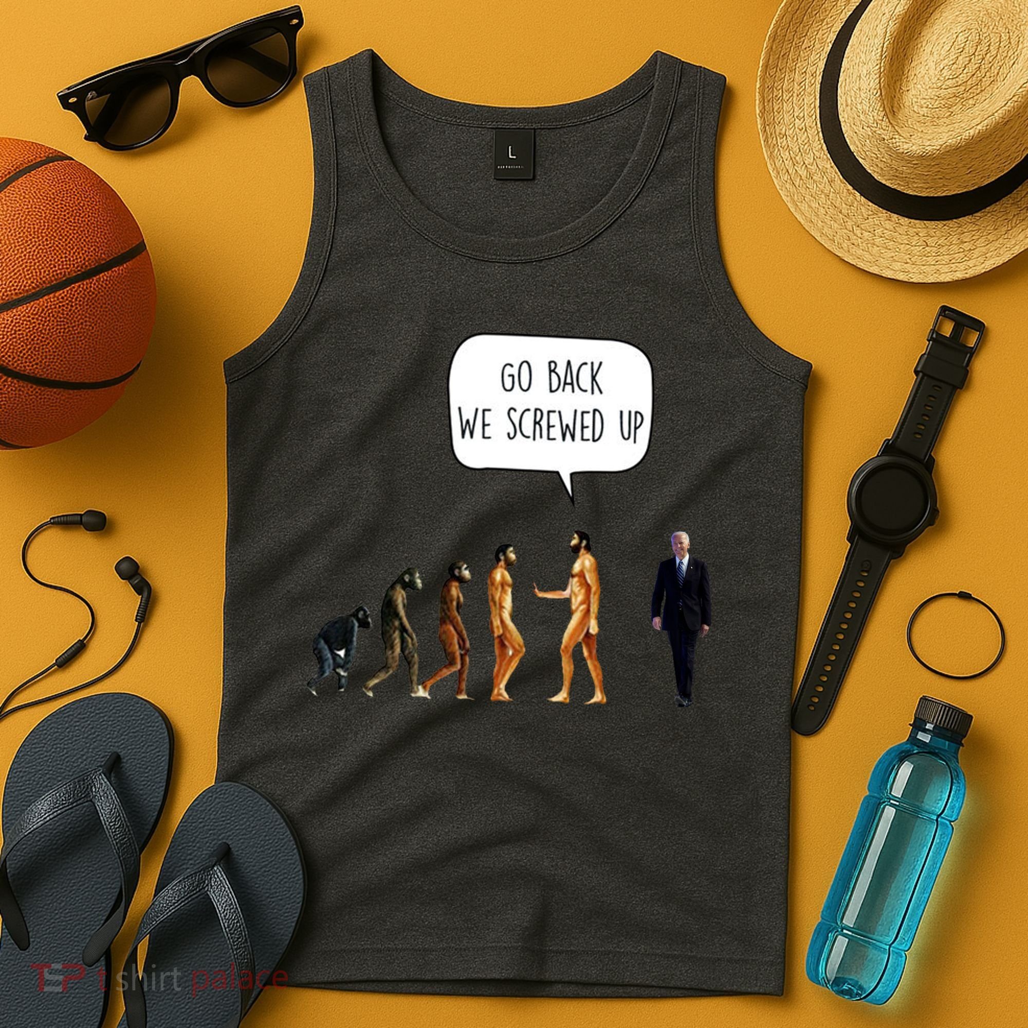 Go Back We Screwed Up Funny Anti Biden Human Evolution Tank Top