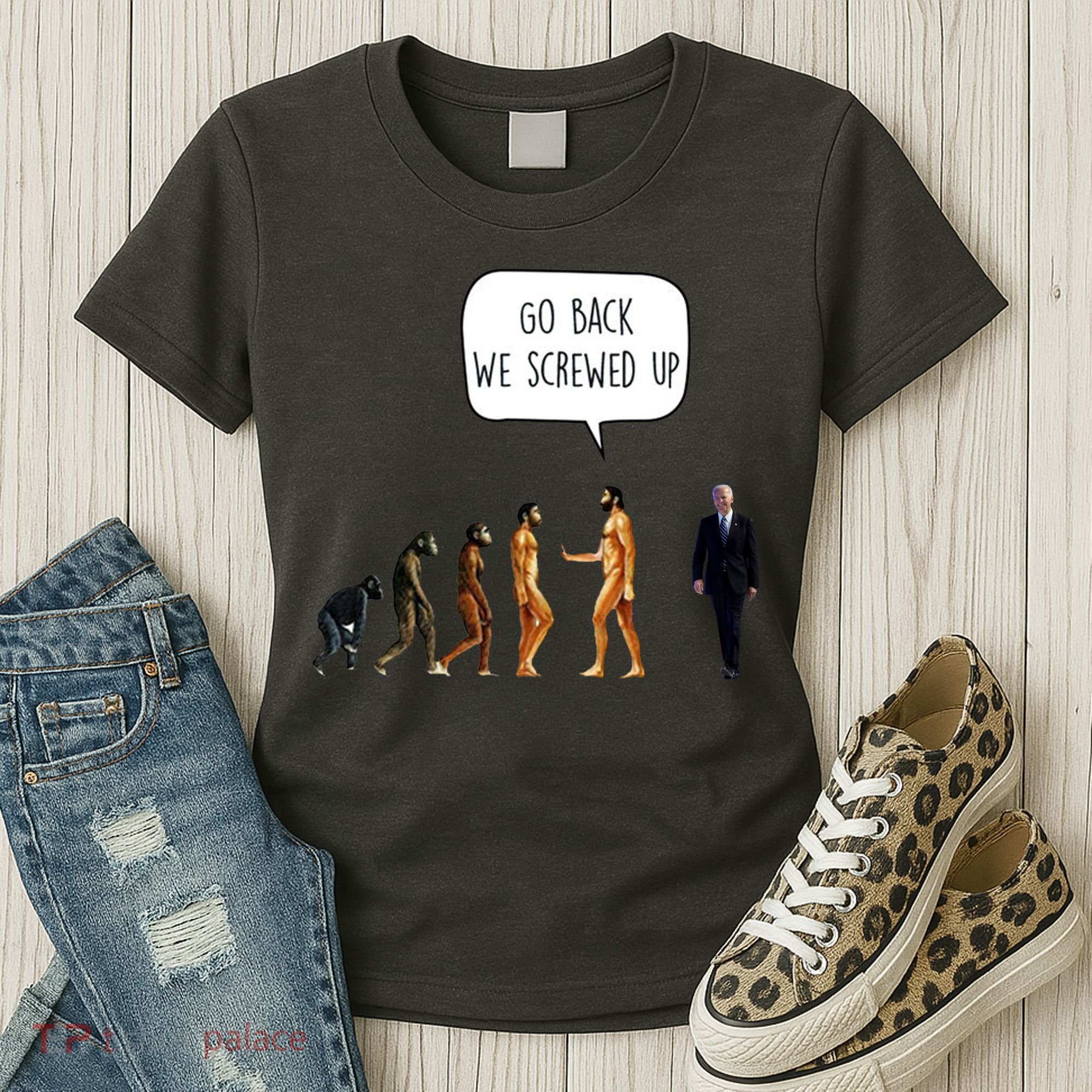 Go Back We Screwed Up Funny Anti Biden Human Evolution Women's T-Shirt