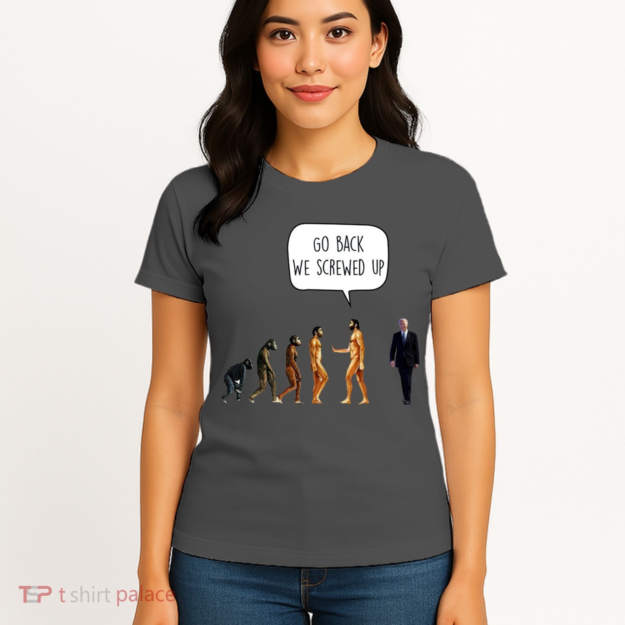 Go Back We Screwed Up Funny Anti Biden Human Evolution Women's T-Shirt