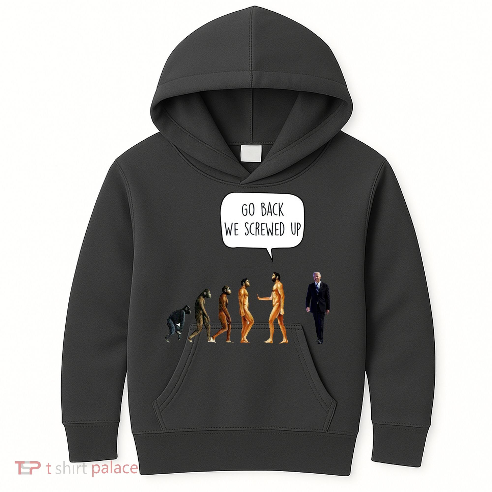 Go Back We Screwed Up Funny Anti Biden Human Evolution Kids Hoodie