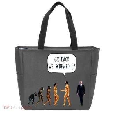 Go Back We Screwed Up Funny Anti Biden Human Evolution Tote Bag