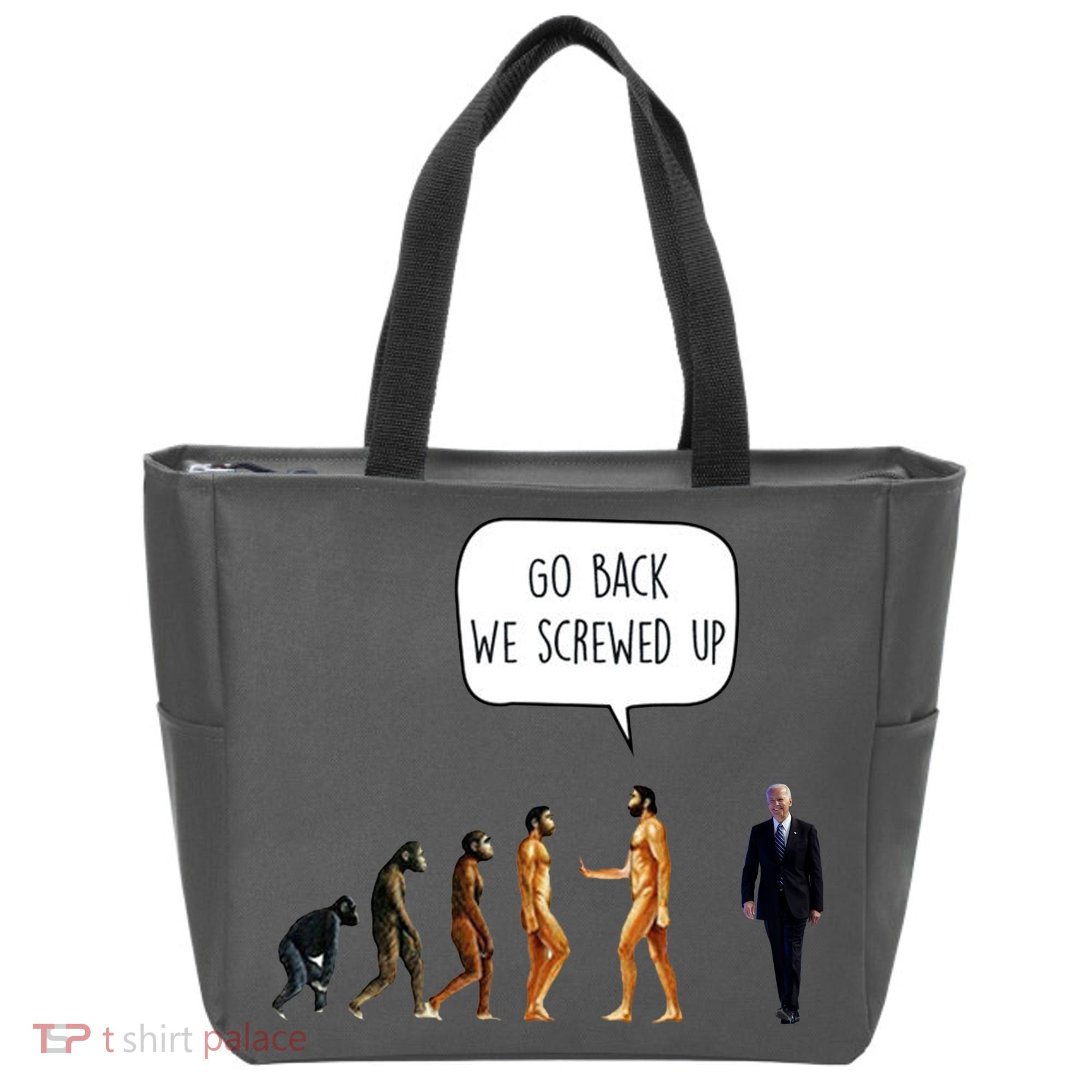 Go Back We Screwed Up Funny Anti Biden Human Evolution Tote Bag
