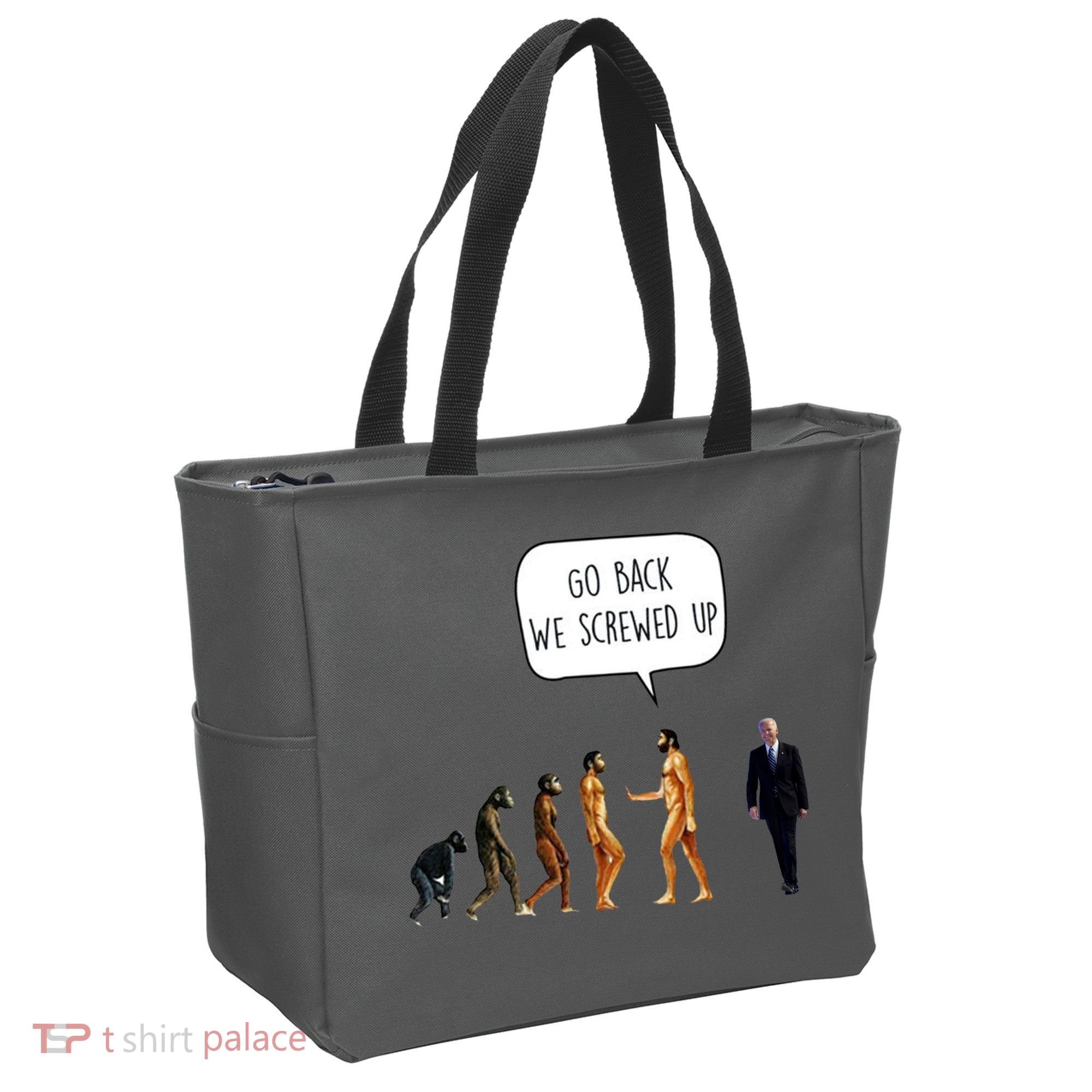 Go Back We Screwed Up Funny Anti Biden Human Evolution Tote Bag