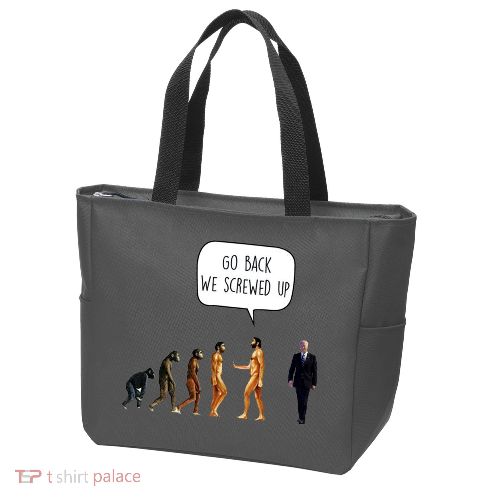 Go Back We Screwed Up Funny Anti Biden Human Evolution Tote Bag