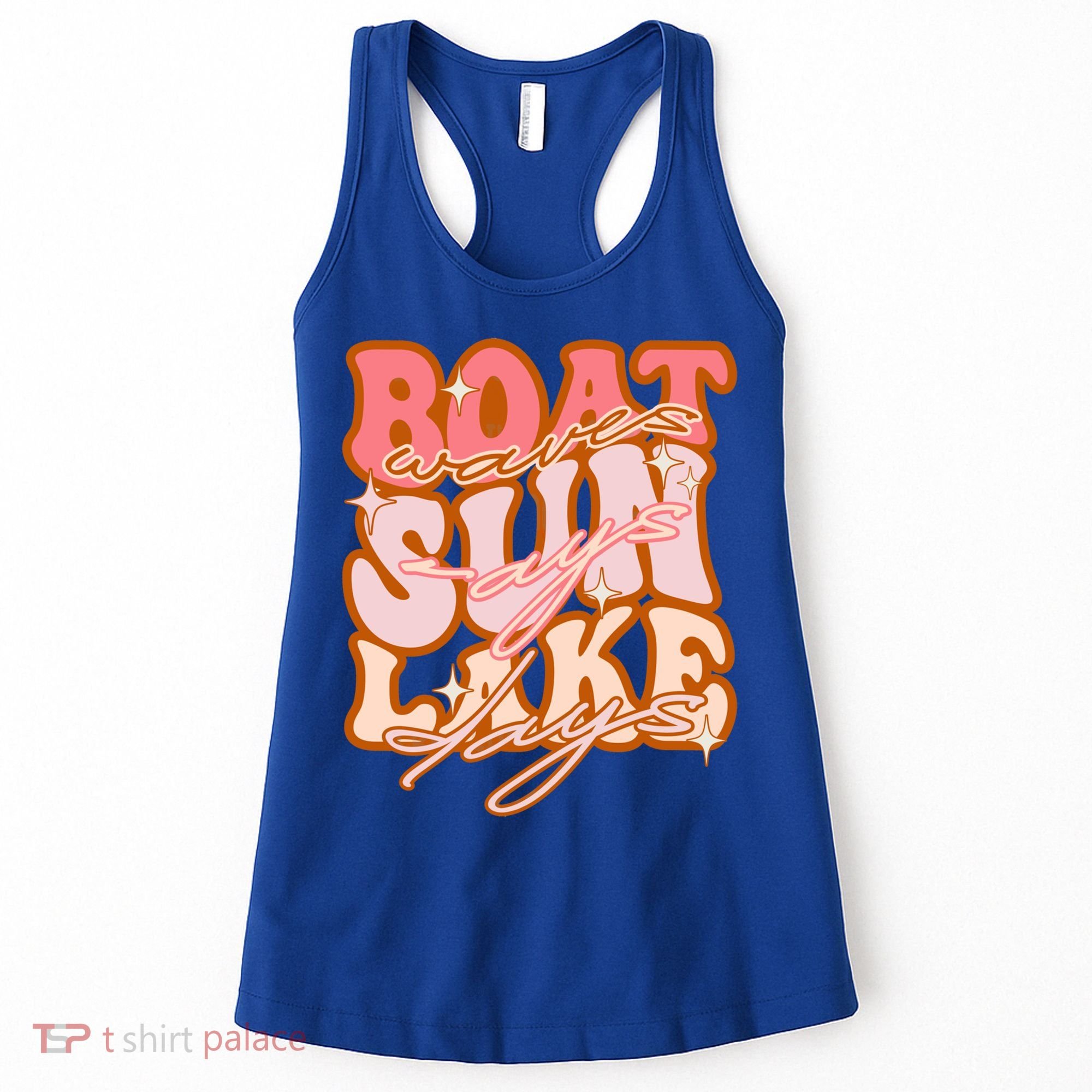 Groovy Boat Waves Sun Rays Lake Days Funny Vacation Fishing Gift Women's Tank Top