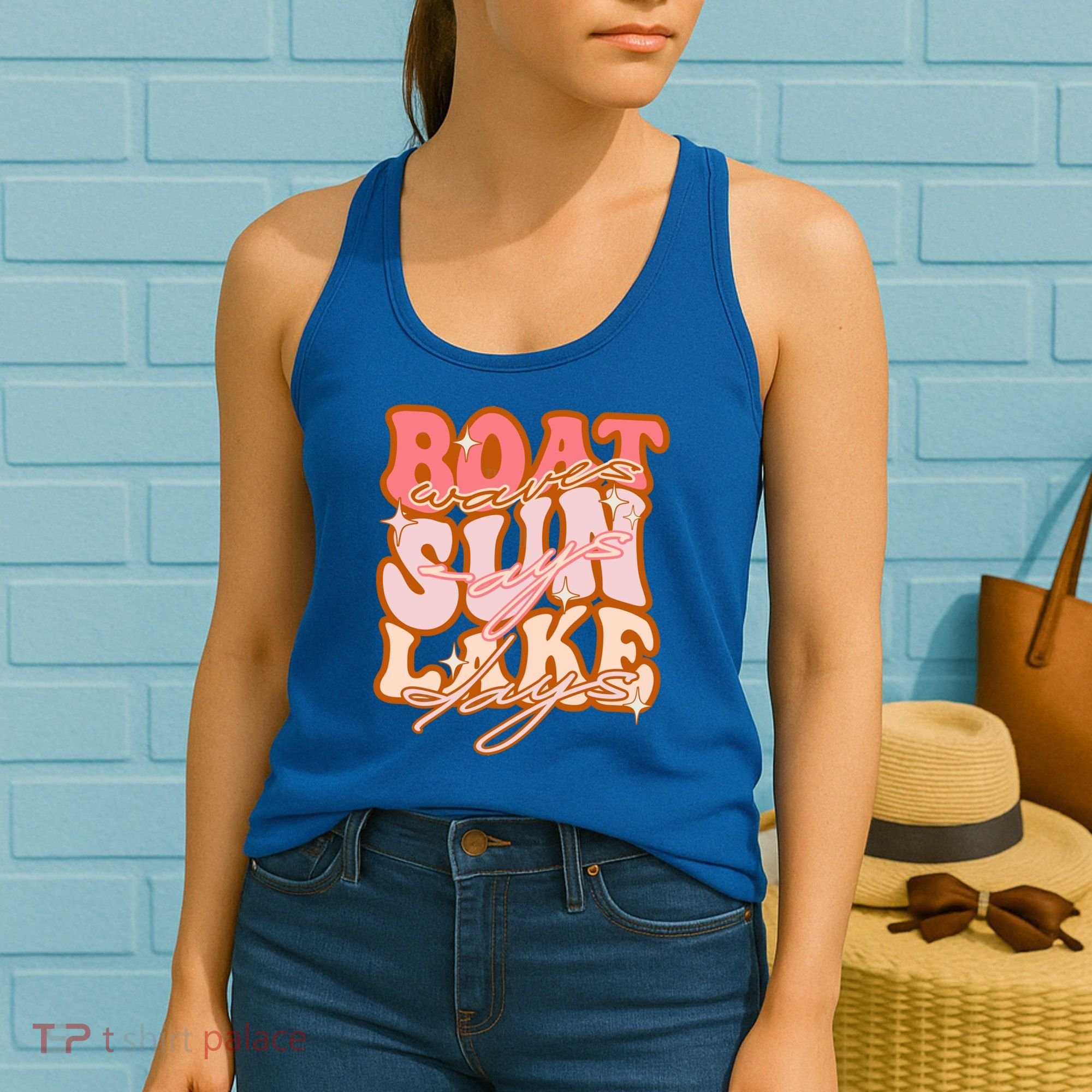 Groovy Boat Waves Sun Rays Lake Days Funny Vacation Fishing Gift Women's Tank Top