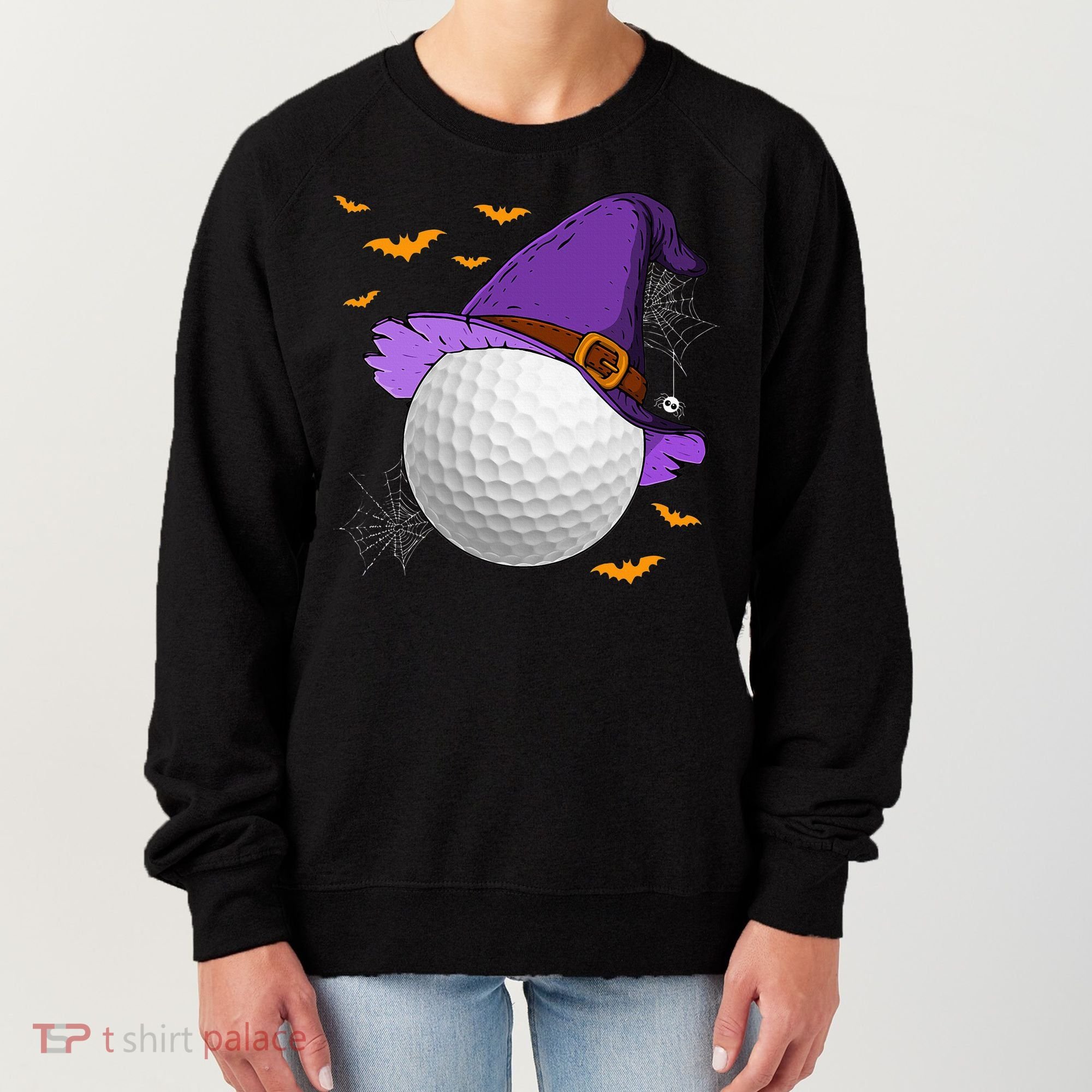 Golf Ball Witch Hat Pumpkin Spooky Halloween Costume Women's Sweatshirt