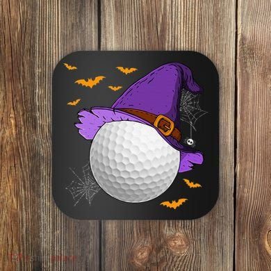 Golf Ball Witch Hat Pumpkin Spooky Halloween Costume Coaster