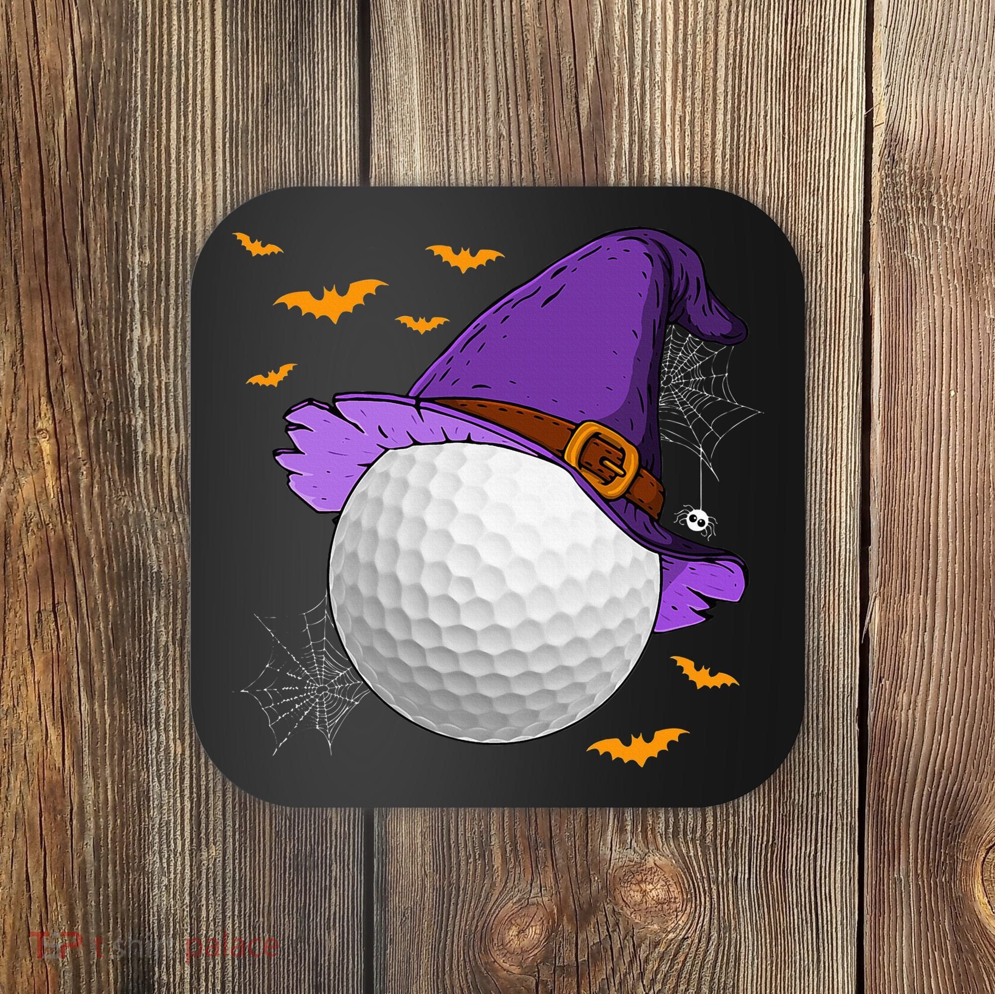 Golf Ball Witch Hat Pumpkin Spooky Halloween Costume Coaster
