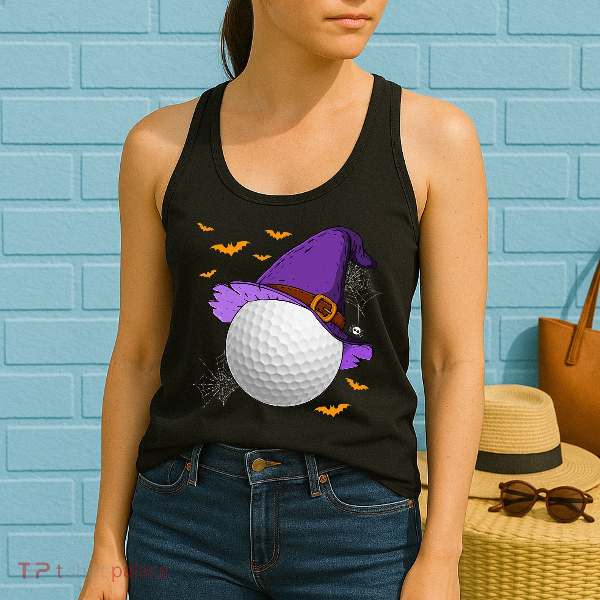 Golf Ball Witch Hat Pumpkin Spooky Halloween Costume Women's Tank Top