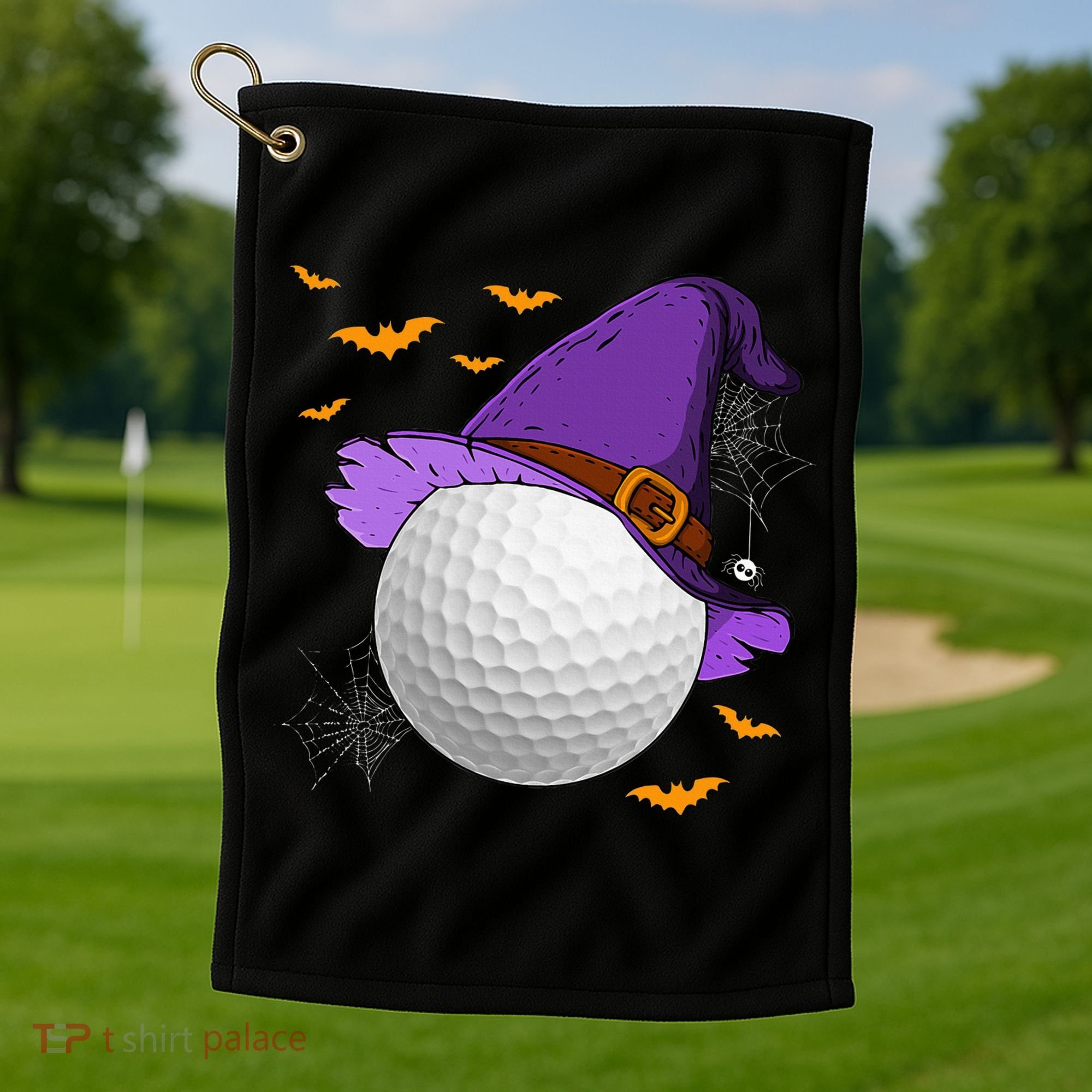 Golf Ball Witch Hat Pumpkin Spooky Halloween Costume Golf Towel