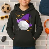Golf Ball Witch Hat Pumpkin Spooky Halloween Costume Kids Hoodie thumb 2