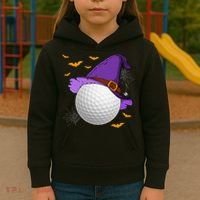 Golf Ball Witch Hat Pumpkin Spooky Halloween Costume Kids Hoodie thumb 3