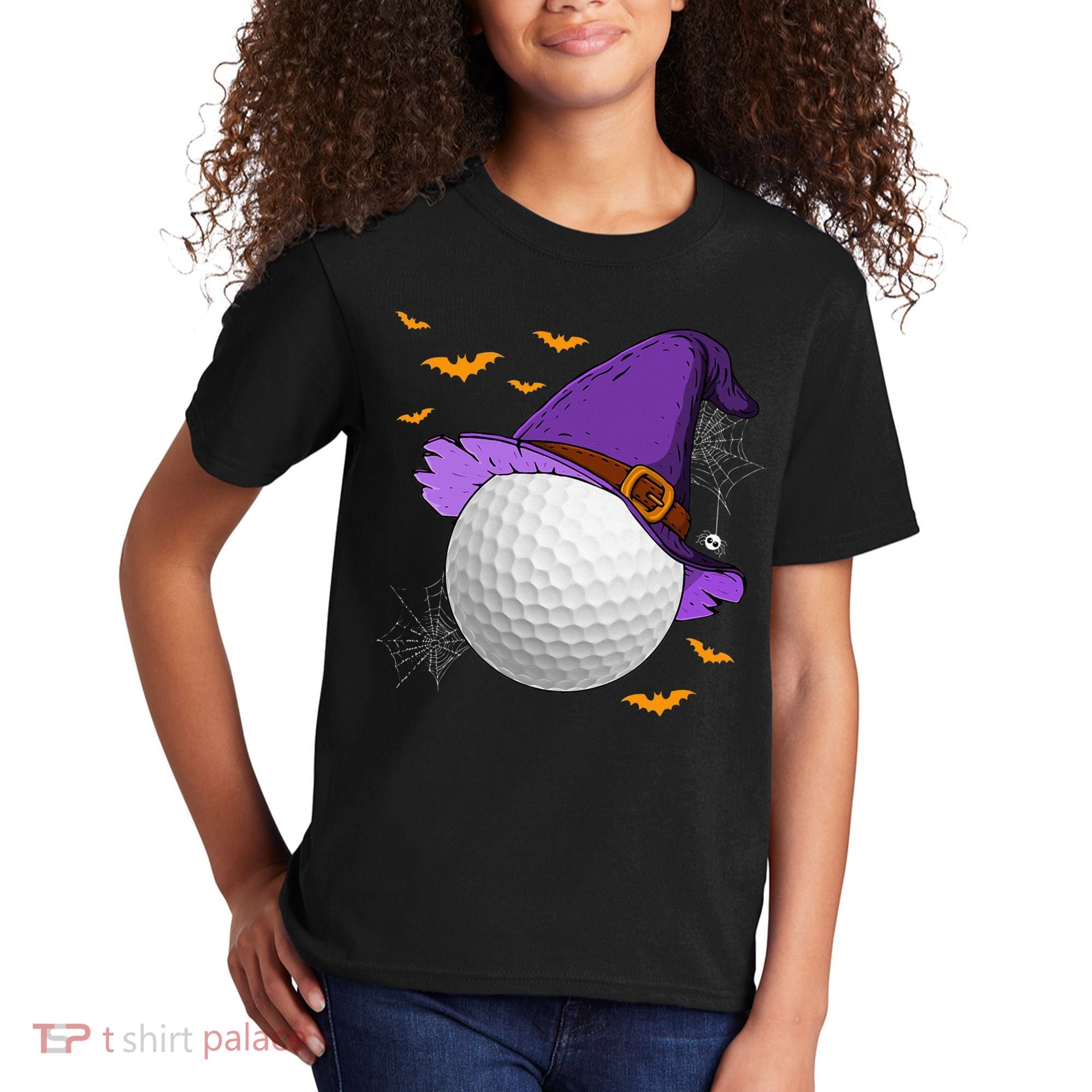 Golf Ball Witch Hat Pumpkin Spooky Halloween Costume Kids T-Shirt