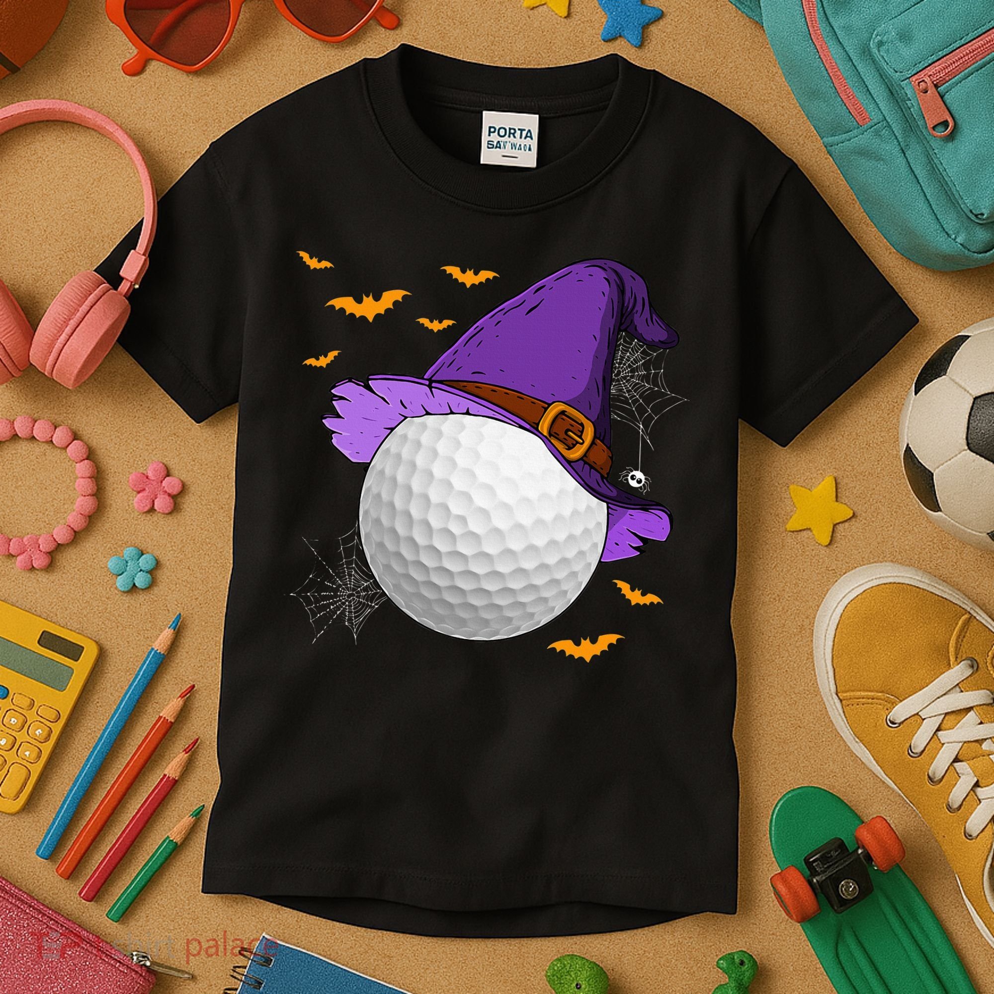 Golf Ball Witch Hat Pumpkin Spooky Halloween Costume Kids T-Shirt