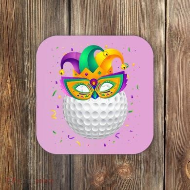 Golf Ball With Jester Hat Mardi Gras Fat Tuesday Parade Coaster