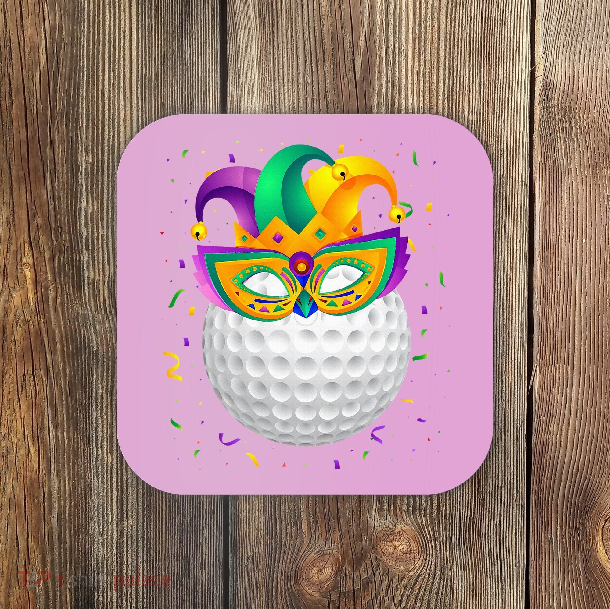 Golf Ball With Jester Hat Mardi Gras Fat Tuesday Parade Coaster