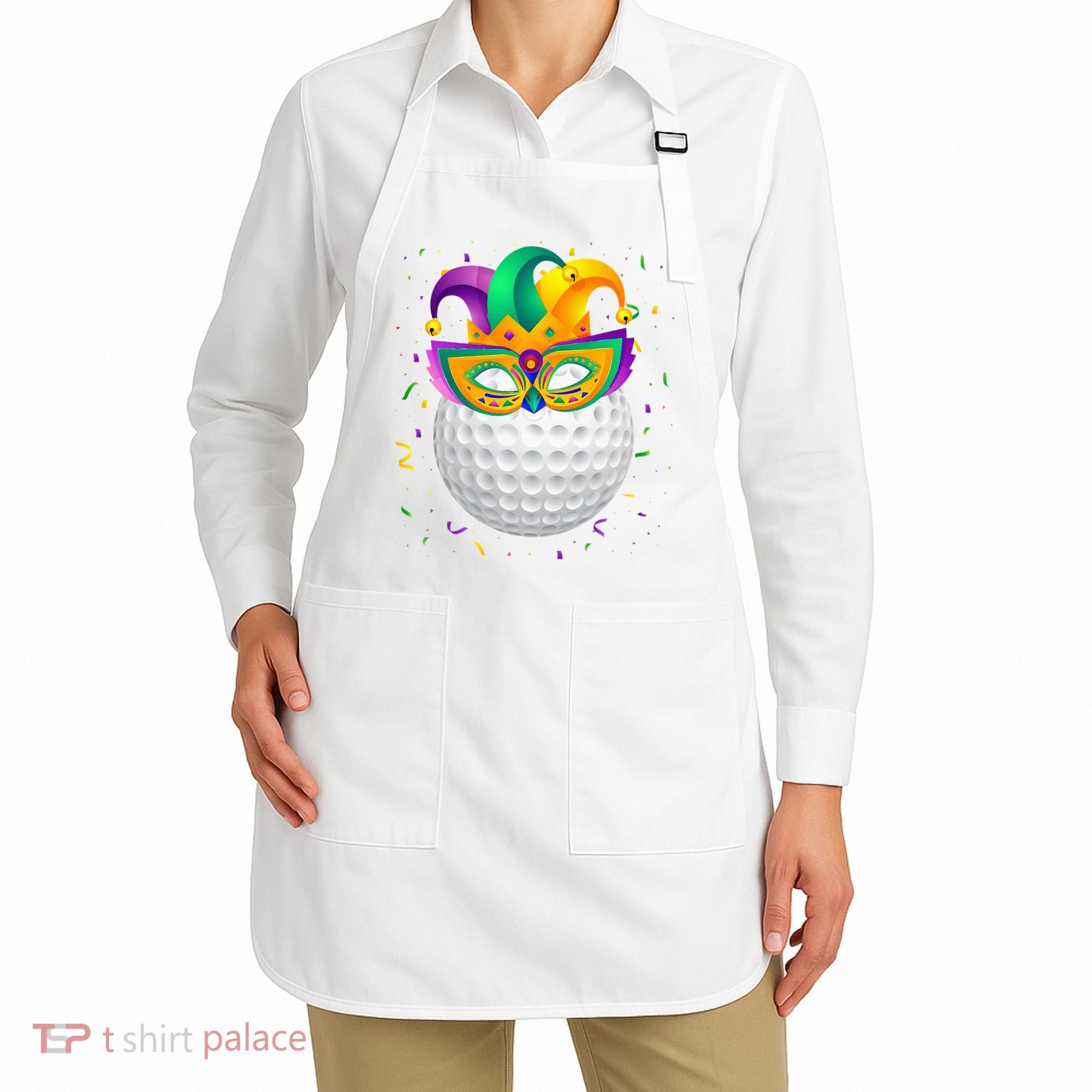Golf Ball With Jester Hat Mardi Gras Fat Tuesday Parade Apron