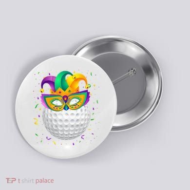 Golf Ball With Jester Hat Mardi Gras Fat Tuesday Parade Button