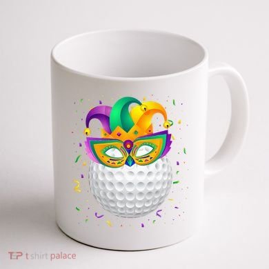 Golf Ball With Jester Hat Mardi Gras Fat Tuesday Parade Coffee Mug back