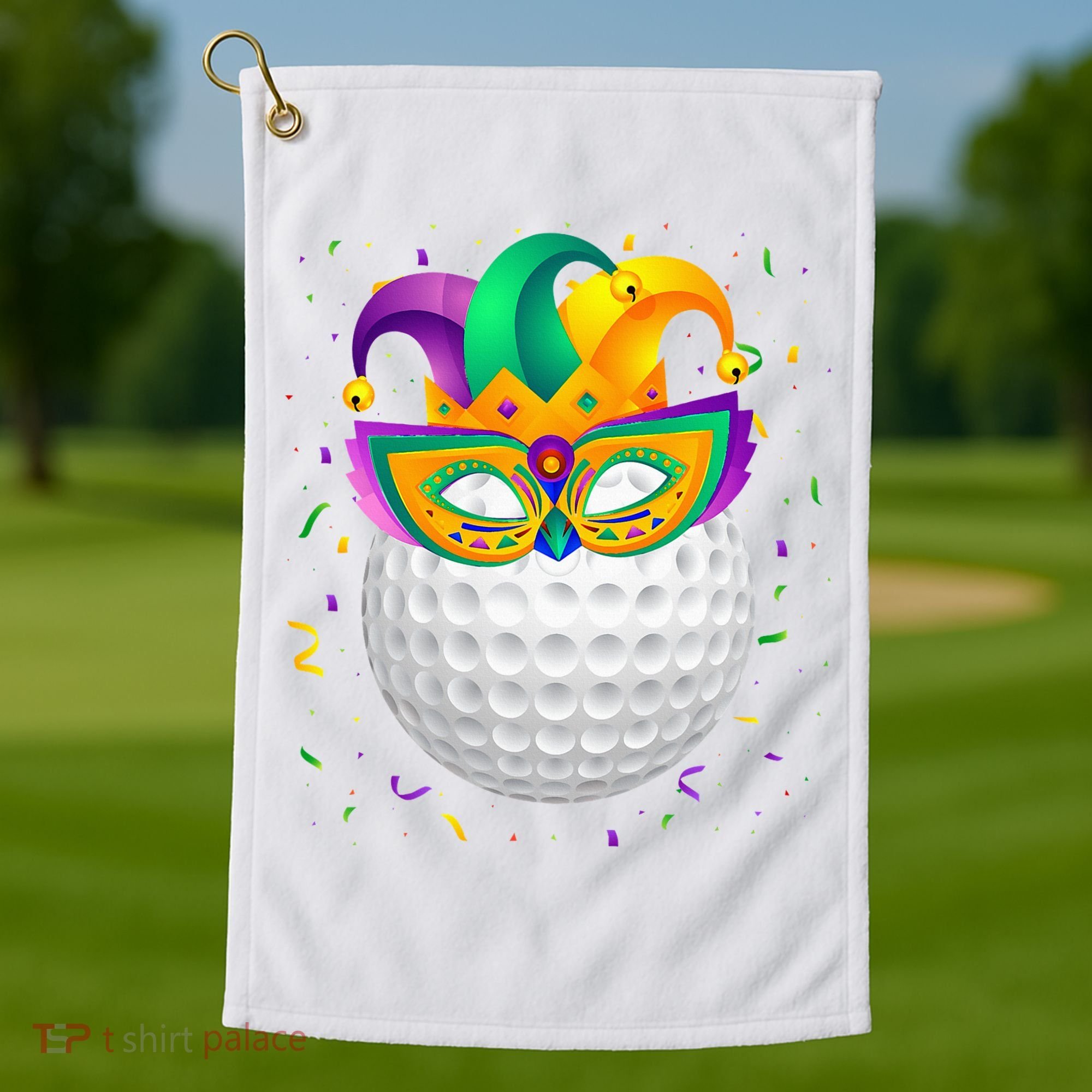 Golf Ball With Jester Hat Mardi Gras Fat Tuesday Parade Golf Towel