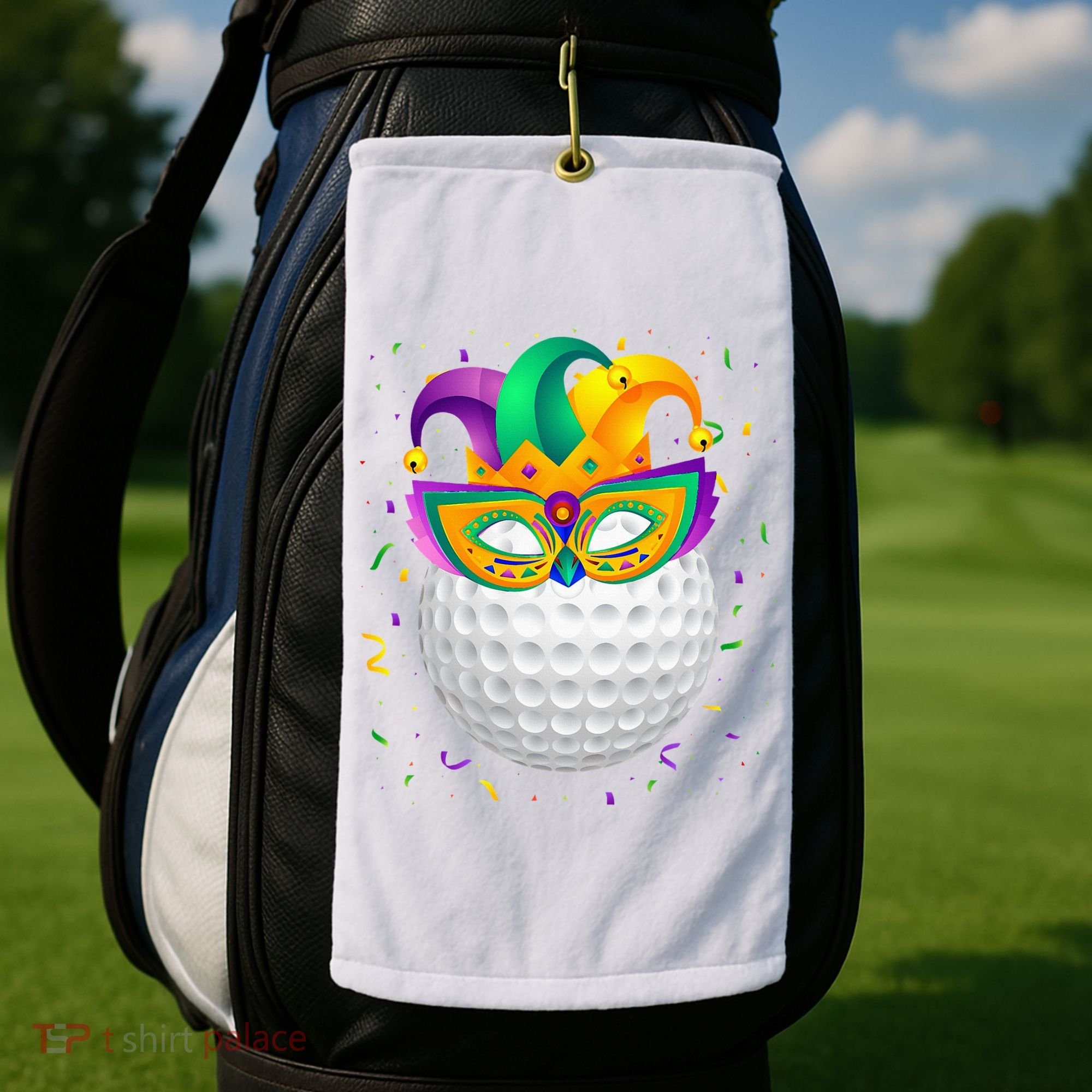 Golf Ball With Jester Hat Mardi Gras Fat Tuesday Parade Golf Towel